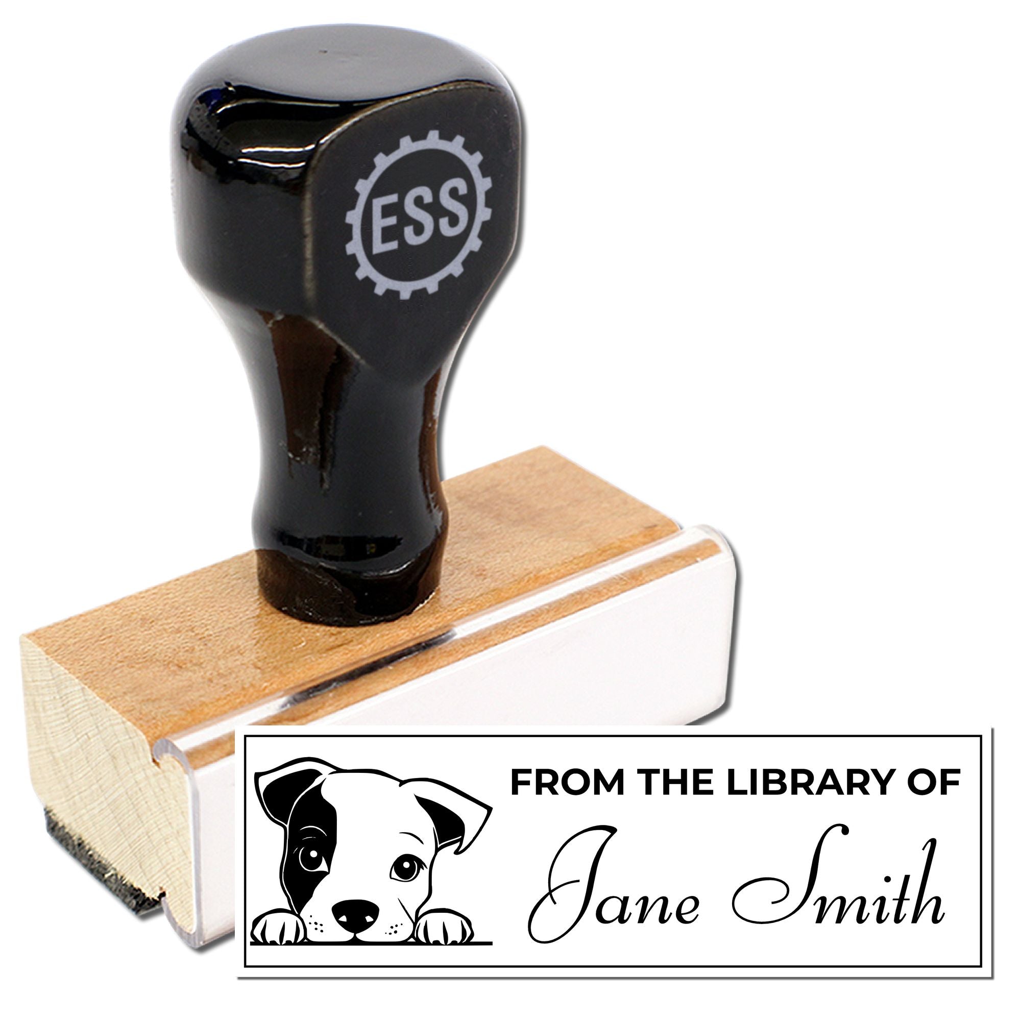 Wood Handle Staffordshire Bull Terrier Book Stamp With Name