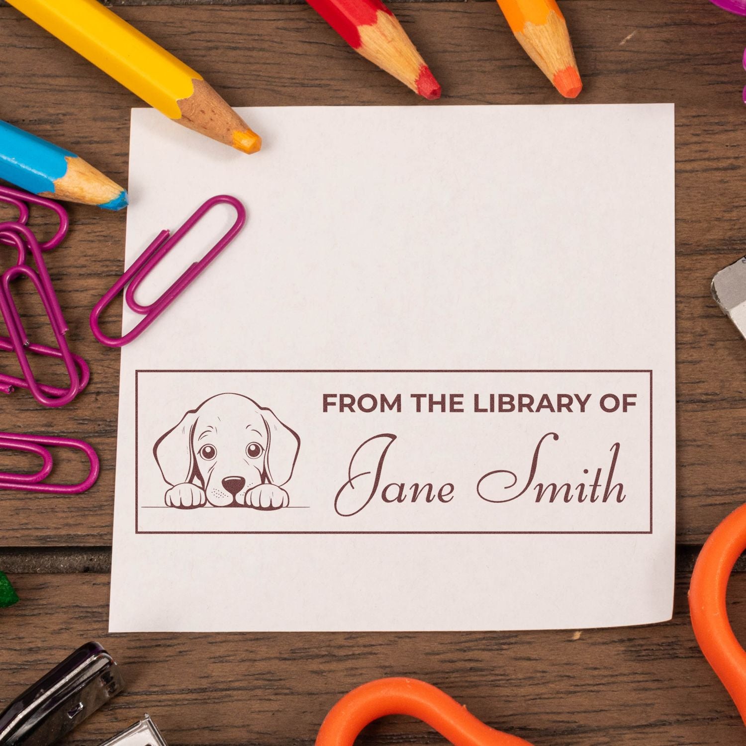 Slim Weimaraner Classic Design Book Stamp - Engineer Seal Stamps