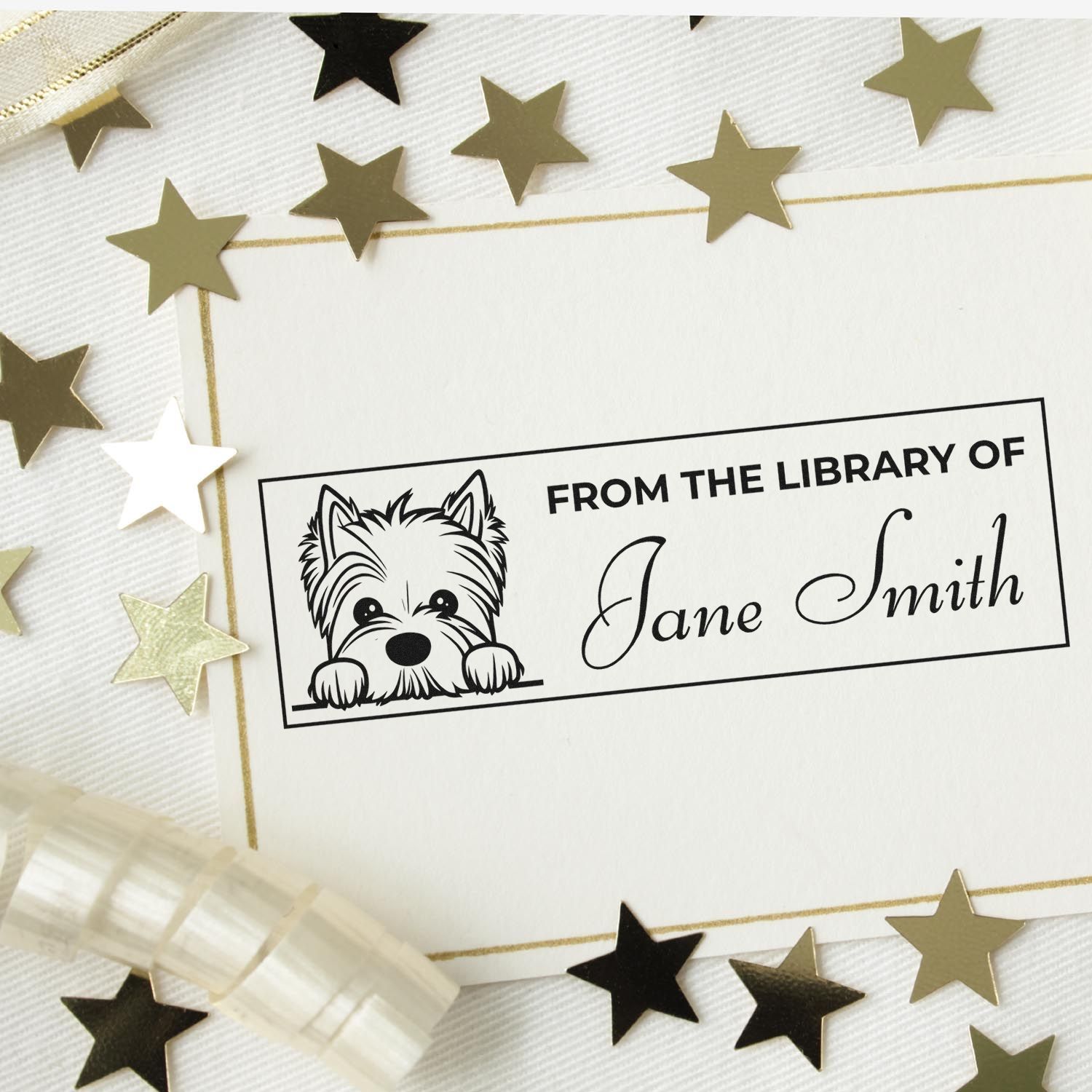 Pre-Inked West Highland White Terrier Book Stamp With Name - Engineer Seal Stamps