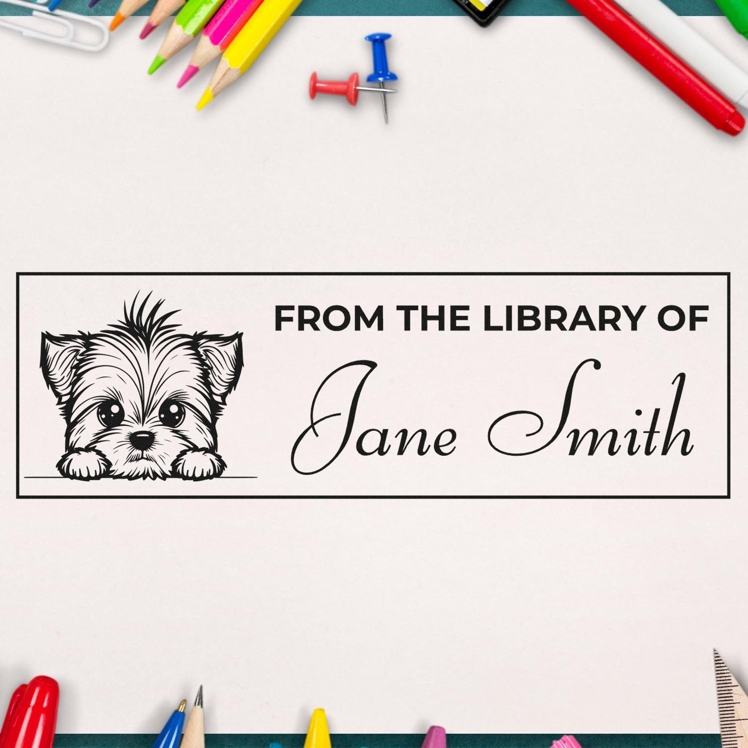 Wood Handle Yorkshire Terrier Custom Ex Libris Stamp - Engineer Seal Stamps