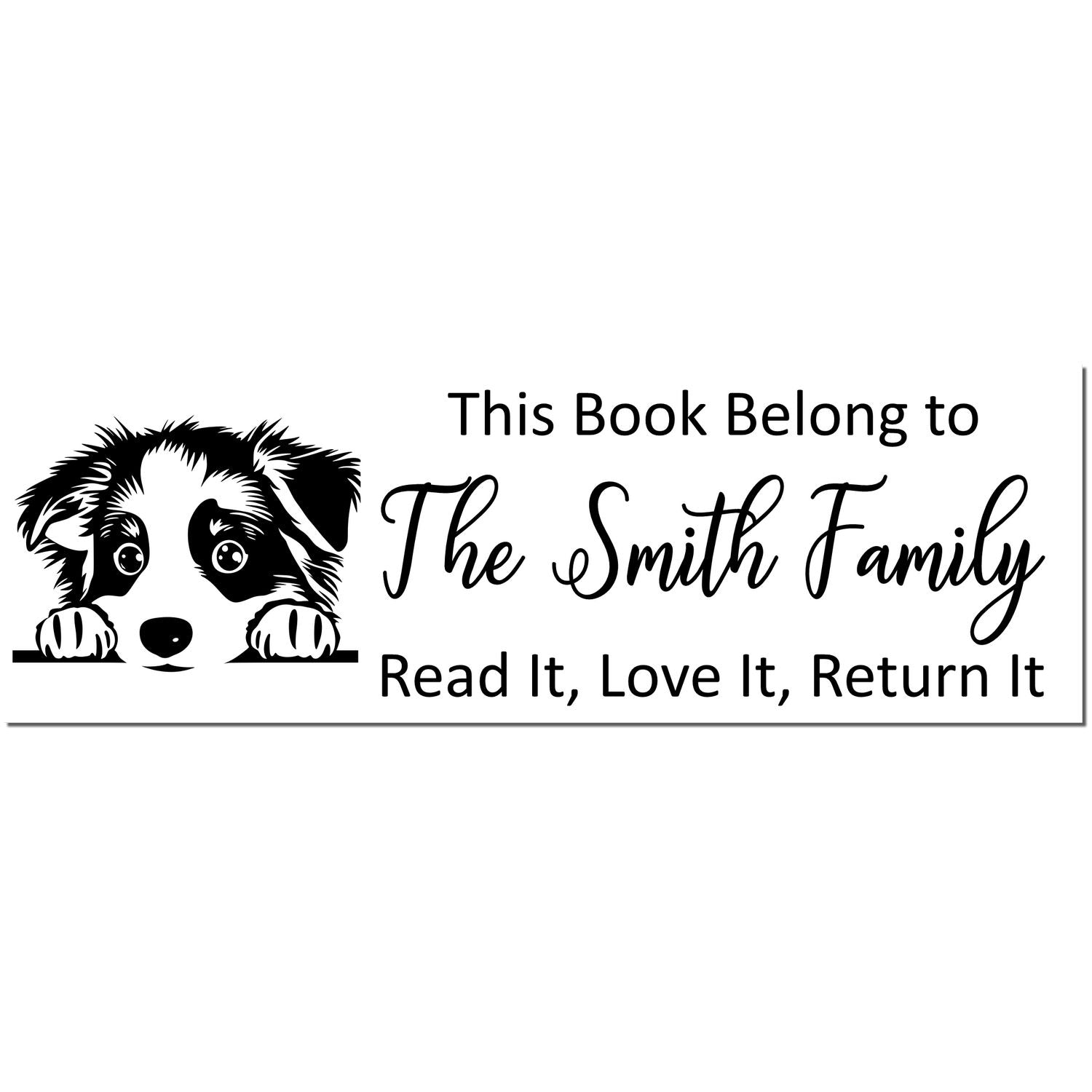 Slim Australian Shepherd Personalizable Ex Libris Dog Design Stamper - Engineer Seal Stamps