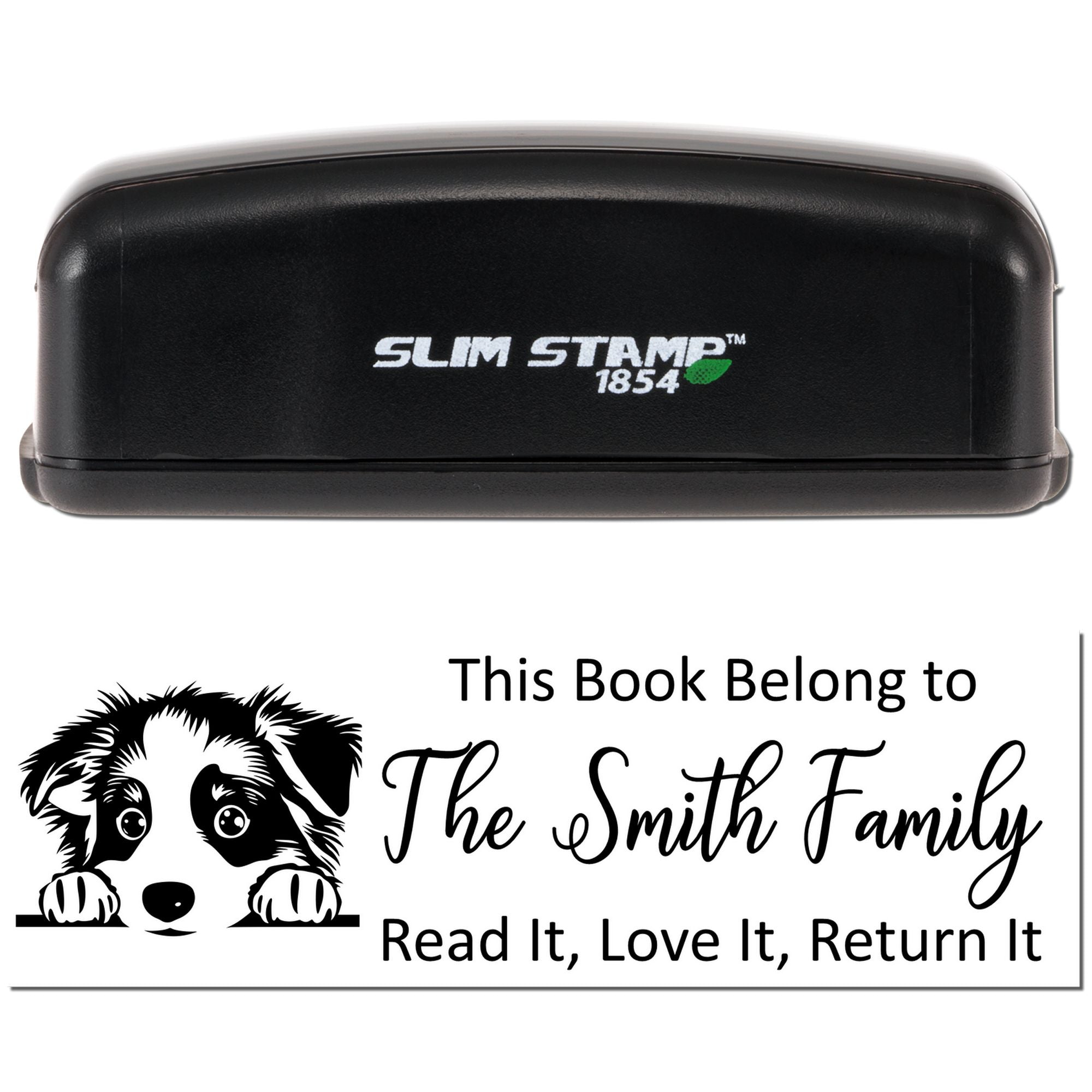 Slim Australian Shepherd Personalizable Ex Libris Dog Design Stamper - Engineer Seal Stamps
