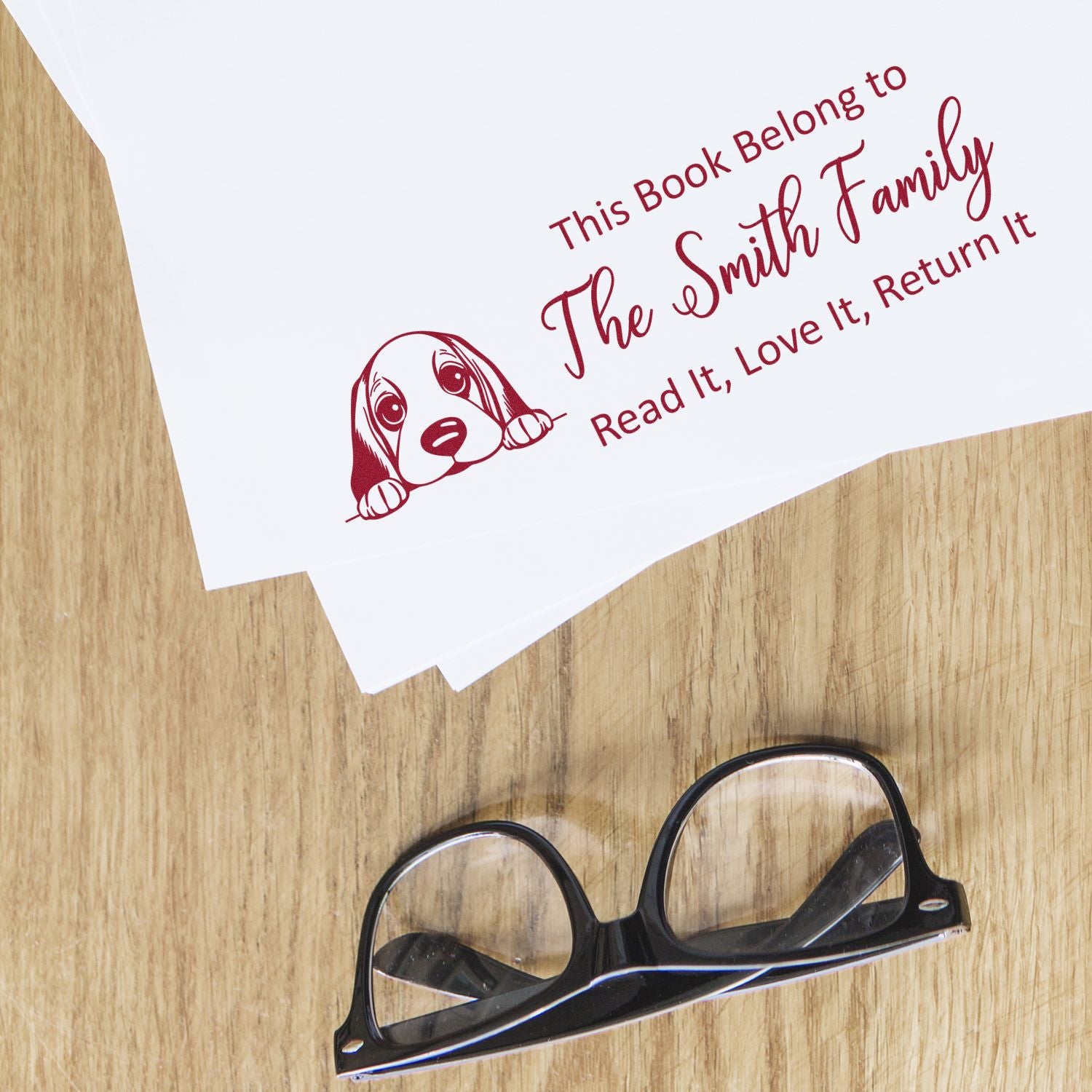 Slim Basset Hound Personalizable Dog Lover Ex Libris Stamper - Engineer Seal Stamps