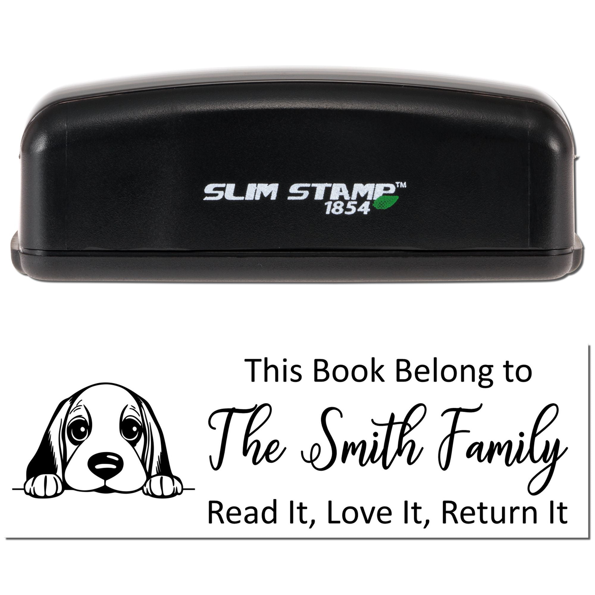 Slim Basset Hound Personalizable Dog Lover Ex Libris Stamper - Engineer Seal Stamps