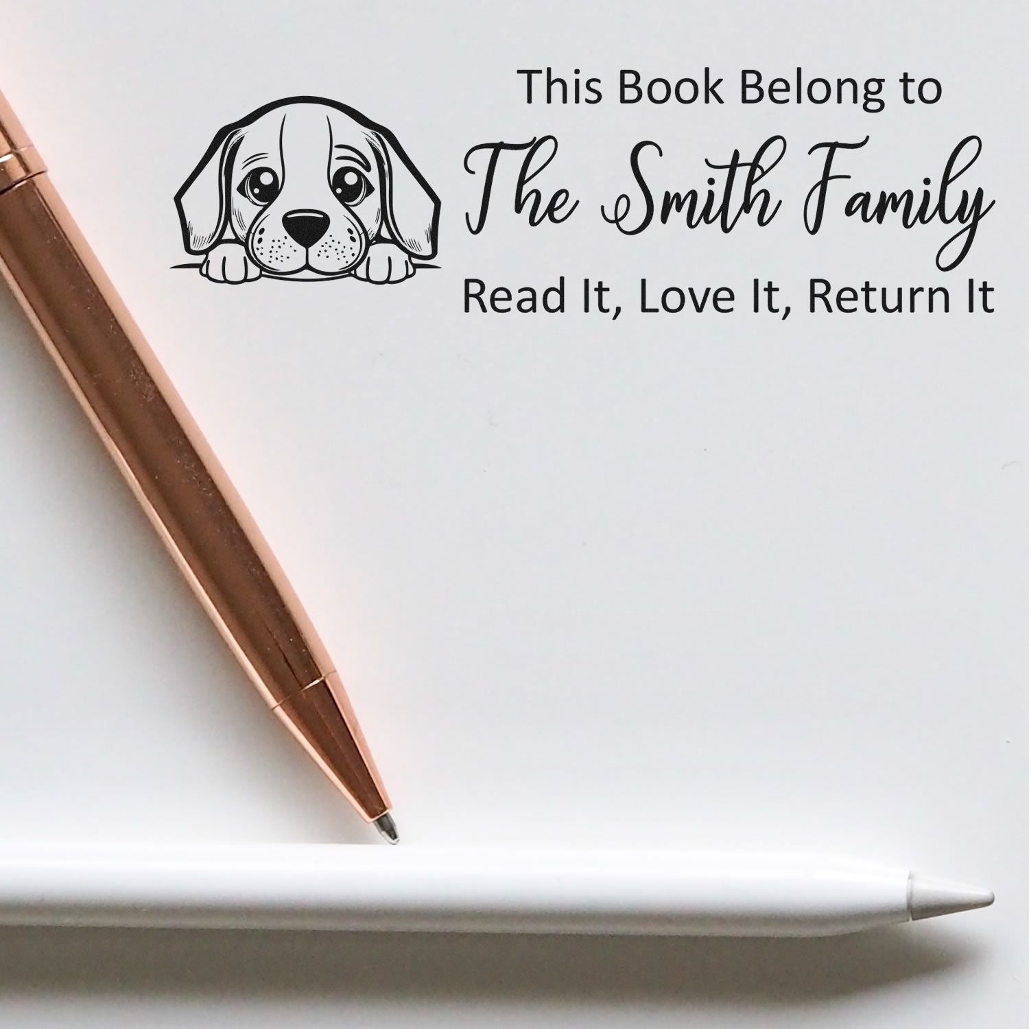 Slim Beagle Personalizable Dog Reading Book Stamp - Engineer Seal Stamps
