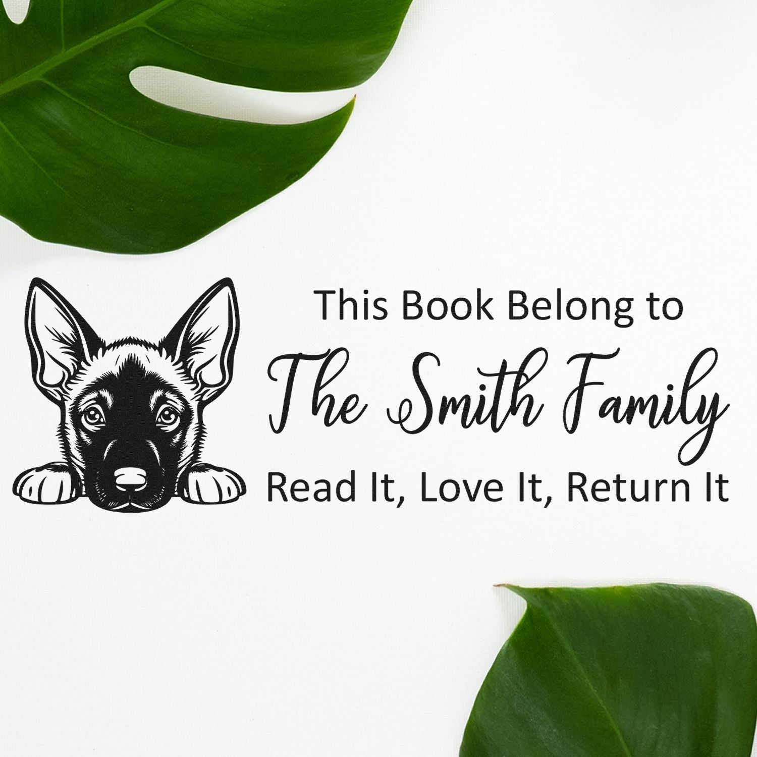 Slim Belgian Malinois Personalizable Dog Reading Book Stamper - Engineer Seal Stamps