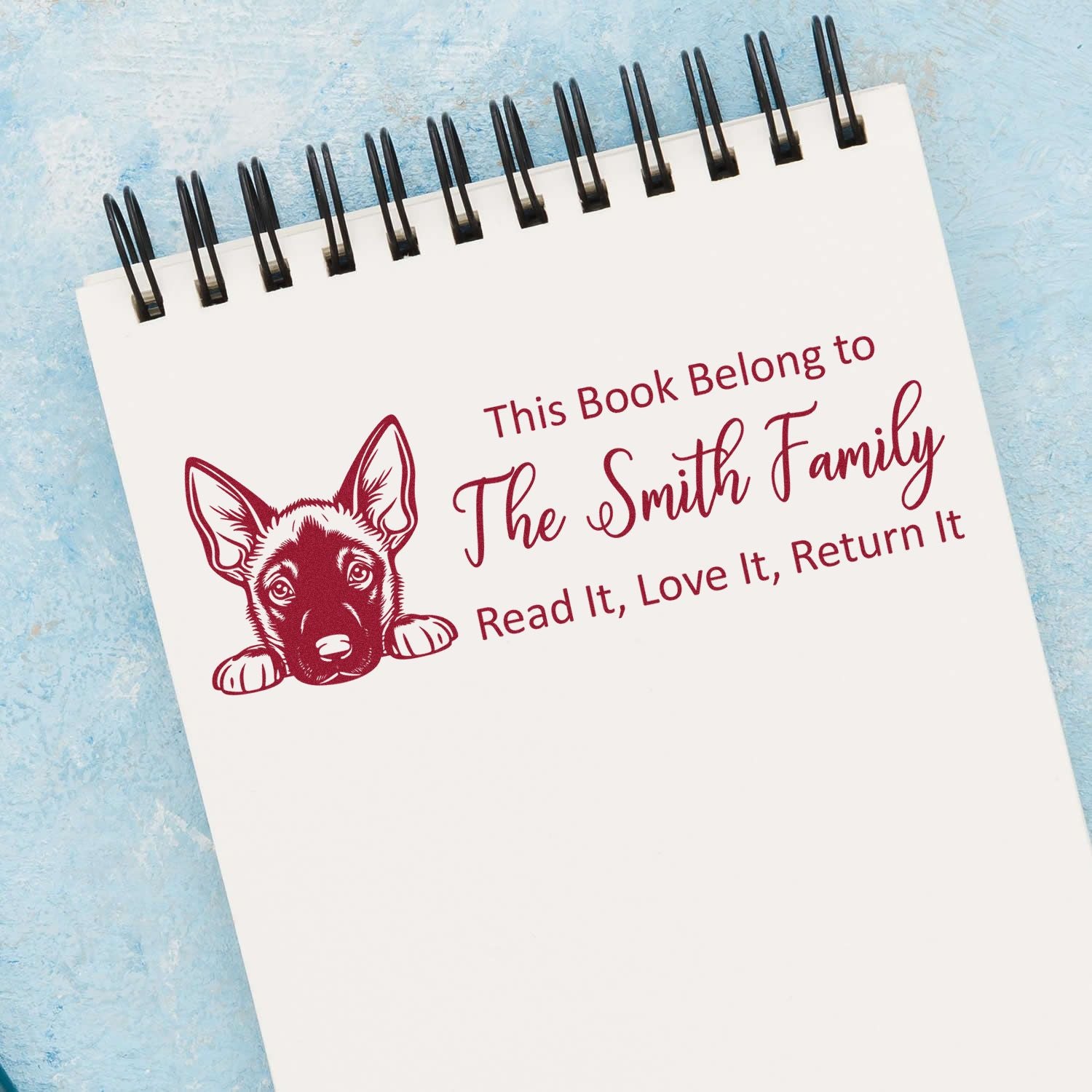 Slim Belgian Malinois Personalizable Dog Reading Book Stamper - Engineer Seal Stamps