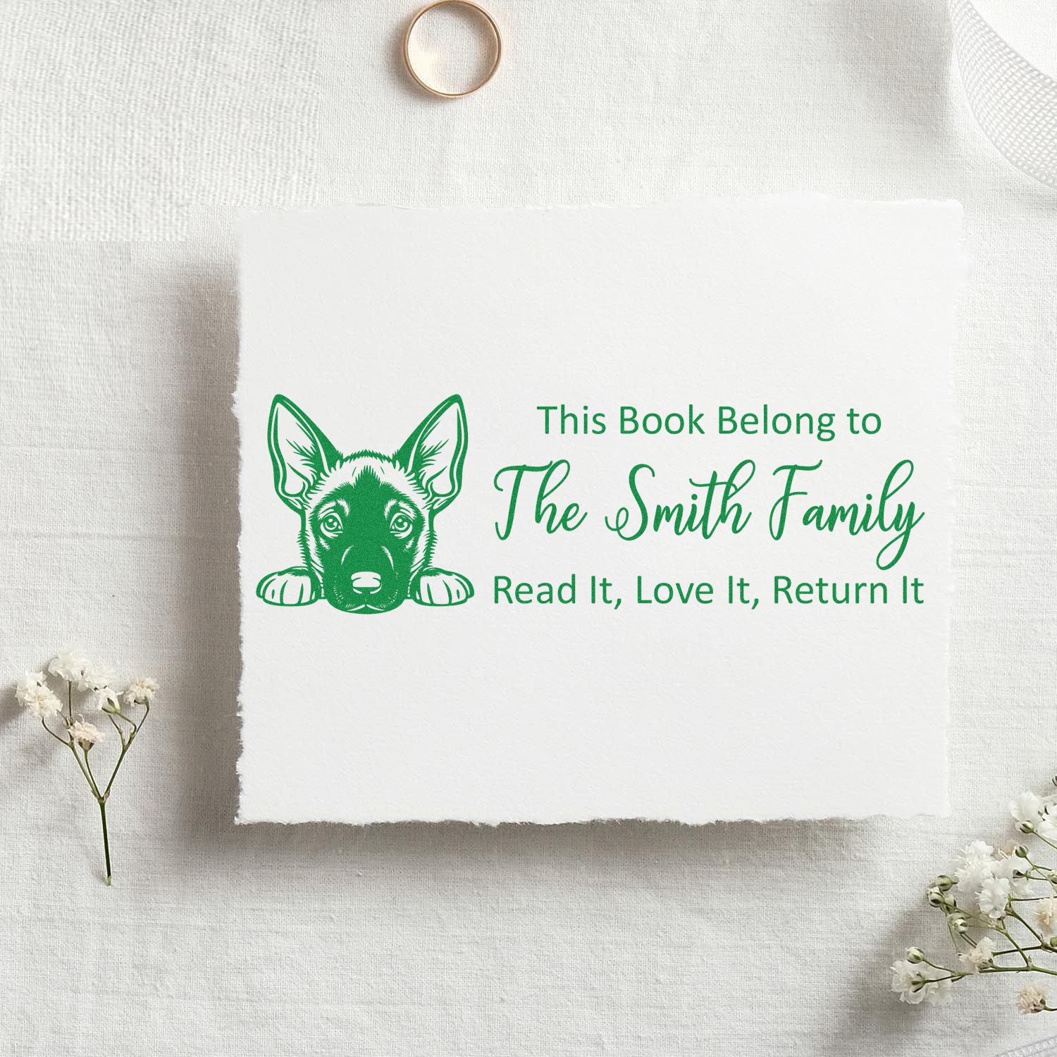 Slim Belgian Malinois Personalizable Dog Reading Book Stamper - Engineer Seal Stamps