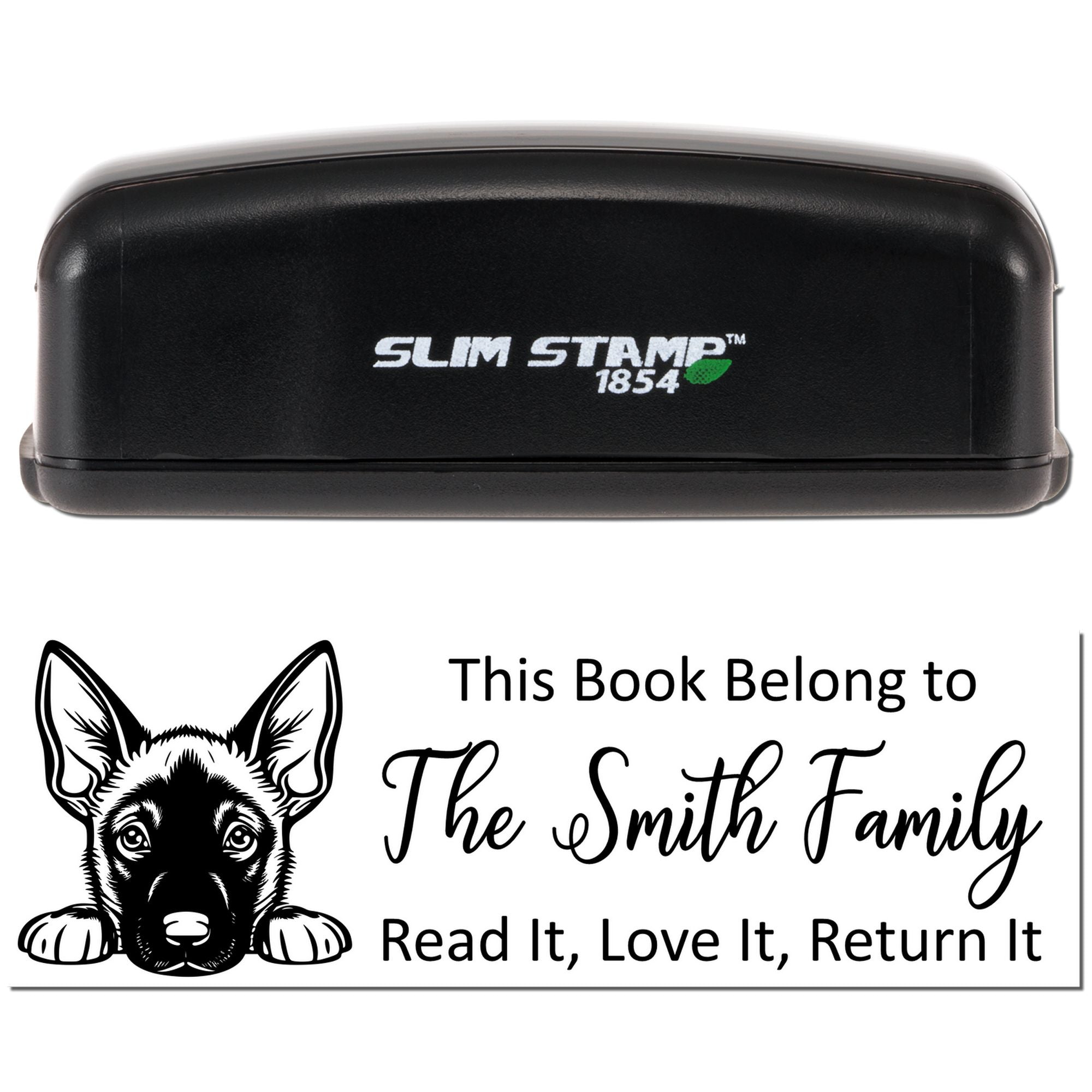 Slim Belgian Malinois Personalizable Dog Reading Book Stamper - Engineer Seal Stamps