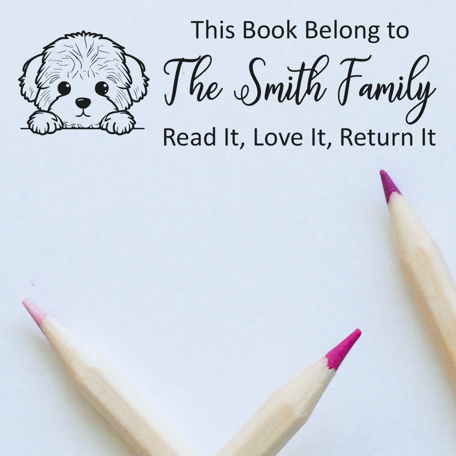 Slim Bichon Frise Personalizable Bookworm Dog Stamper - Engineer Seal Stamps