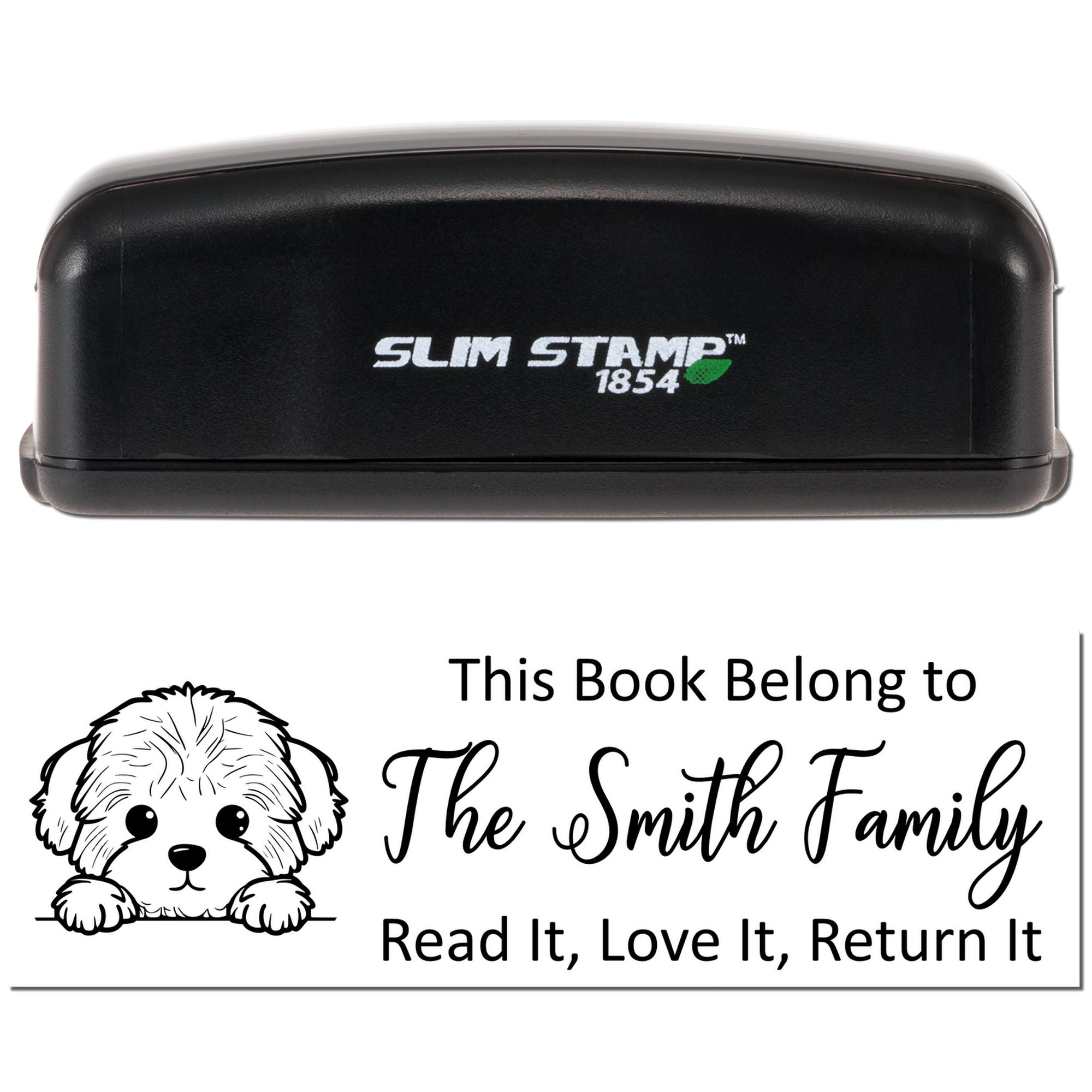 Slim Bichon Frise Personalizable Bookworm Dog Stamper - Engineer Seal Stamps