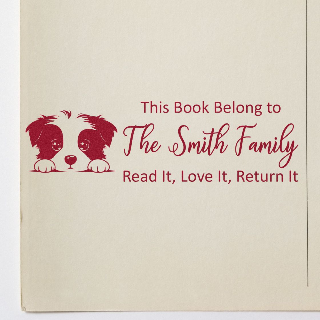 Border Collie Custom This Book Belongs To Dog Rubber Stamp