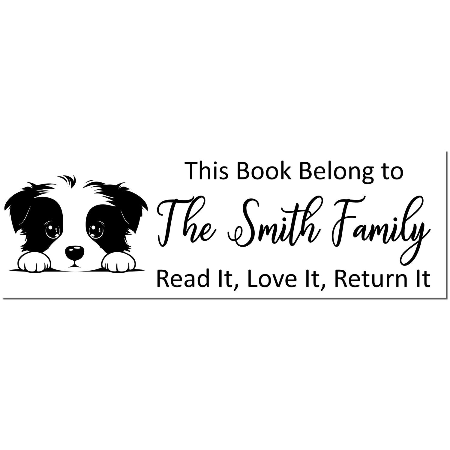 Slim Border Collie Personalizable Dog With Books Stamp - Engineer Seal Stamps