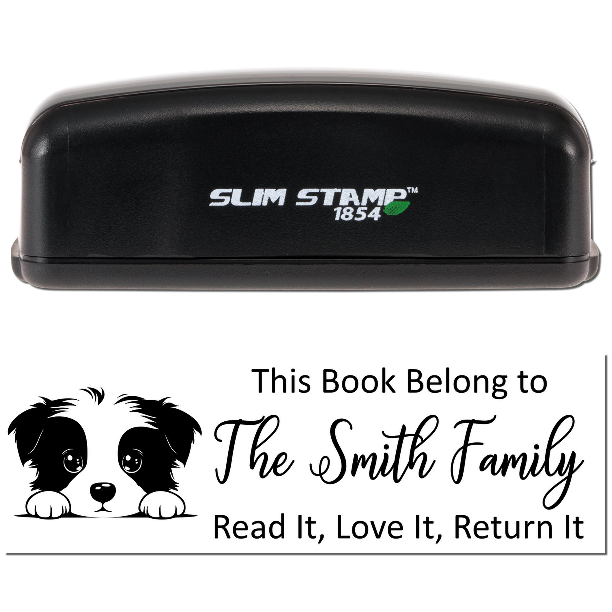 Slim Border Collie Personalizable Dog With Books Stamp - Engineer Seal Stamps