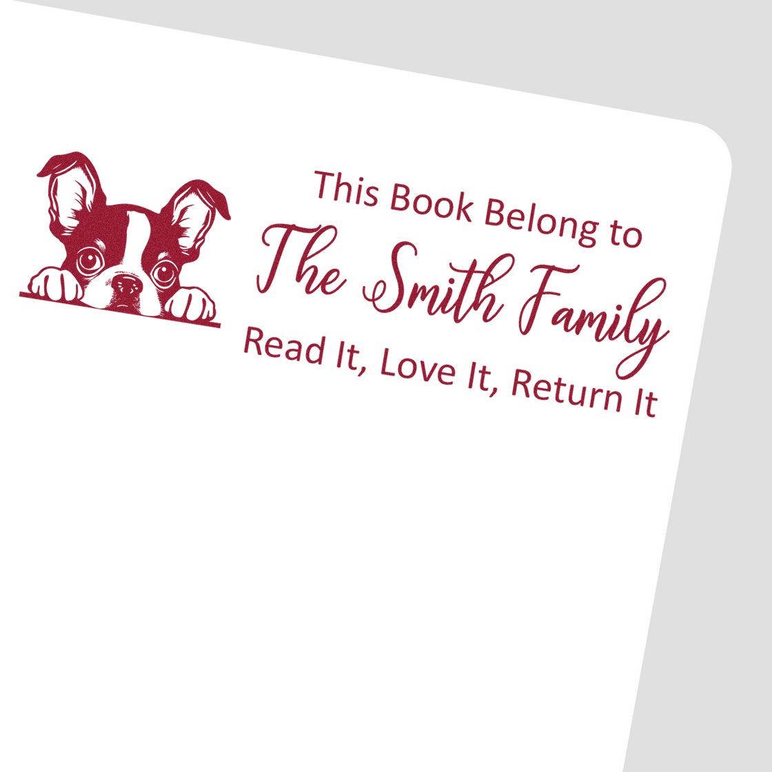 Boston Terrier Custom Dog Personal Library Rubber Stamp