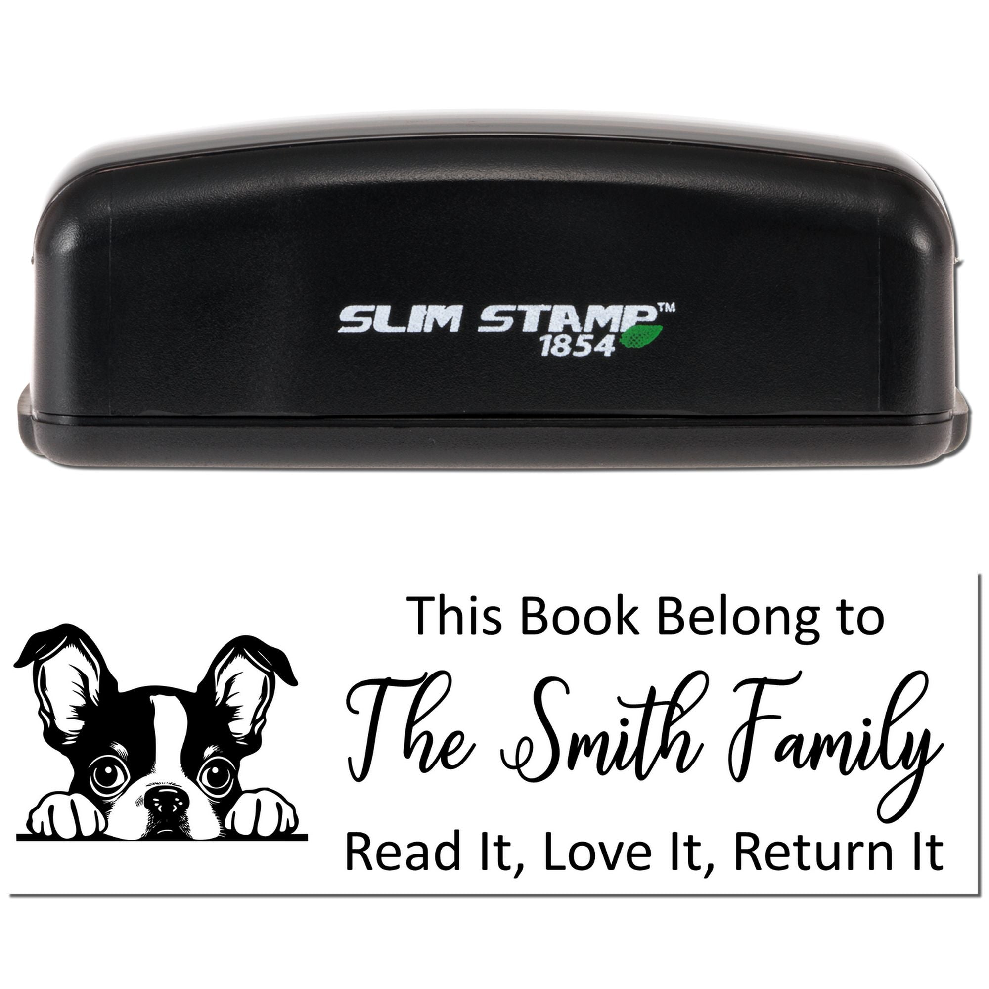 Slim Boston Terrier Personalizable Literary Dog Stamp - Engineer Seal Stamps