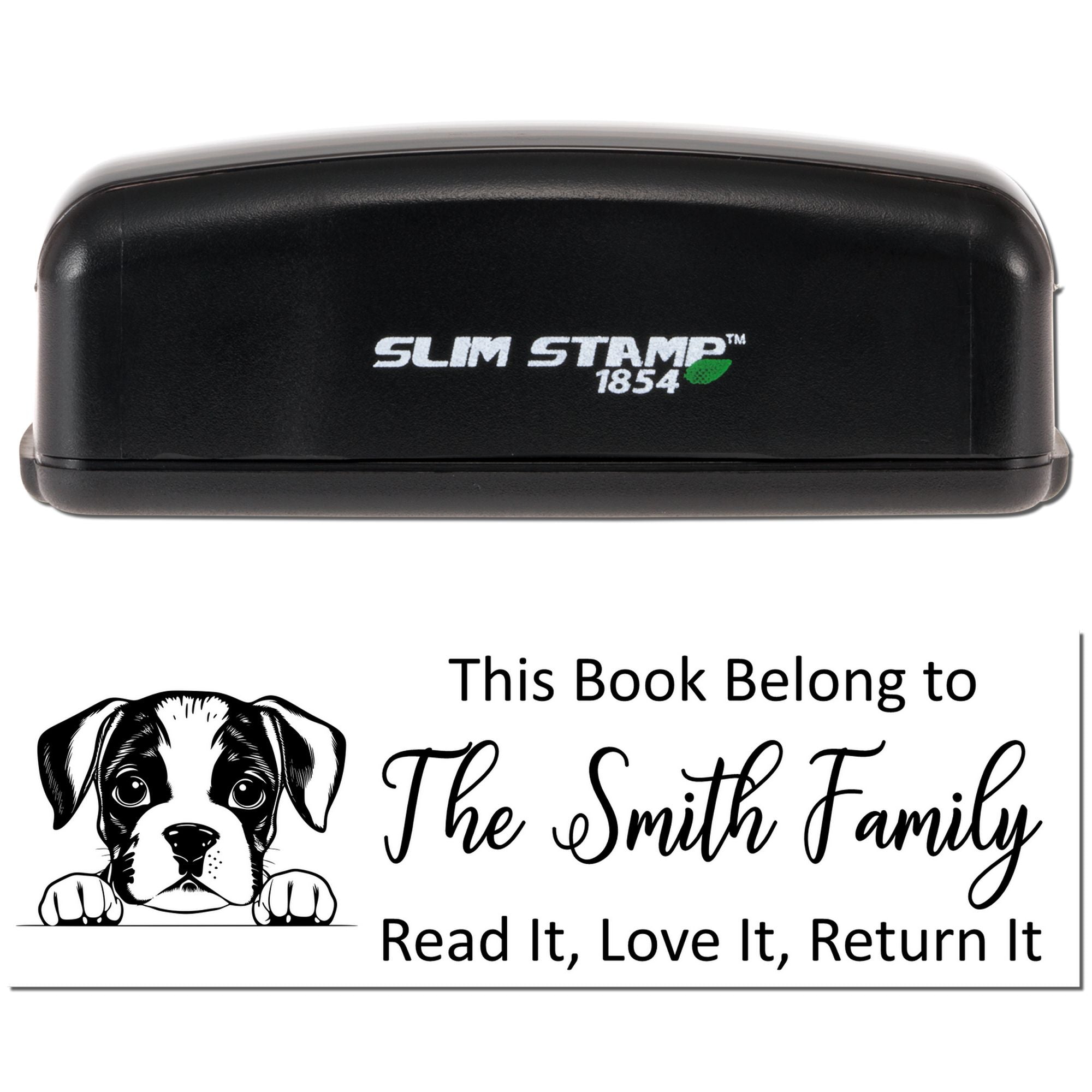 Slim Boxer Personalizable Dog Lover Book Stamp - Engineer Seal Stamps