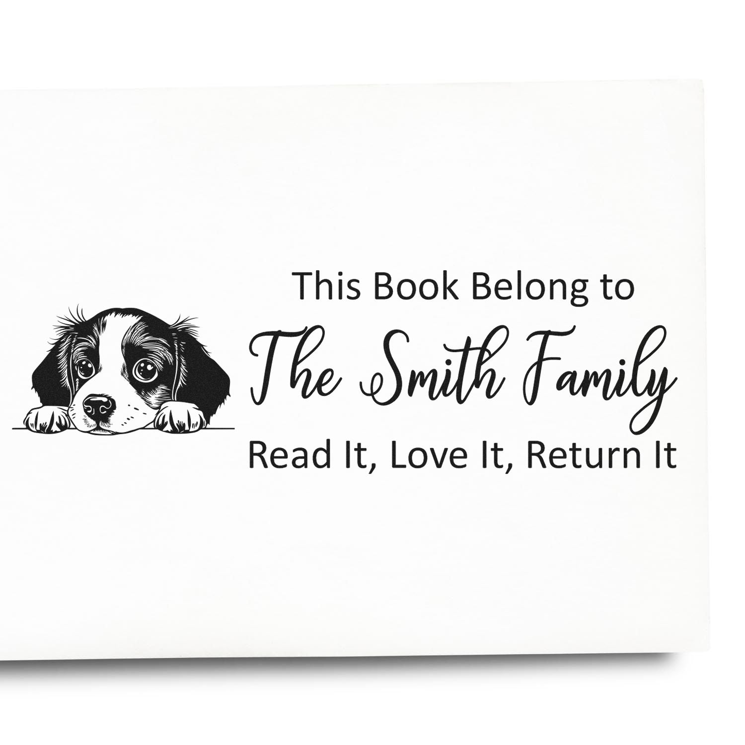 Slim Brittany Personalizable Reading Dog Ex Libris Stamp - Engineer Seal Stamps
