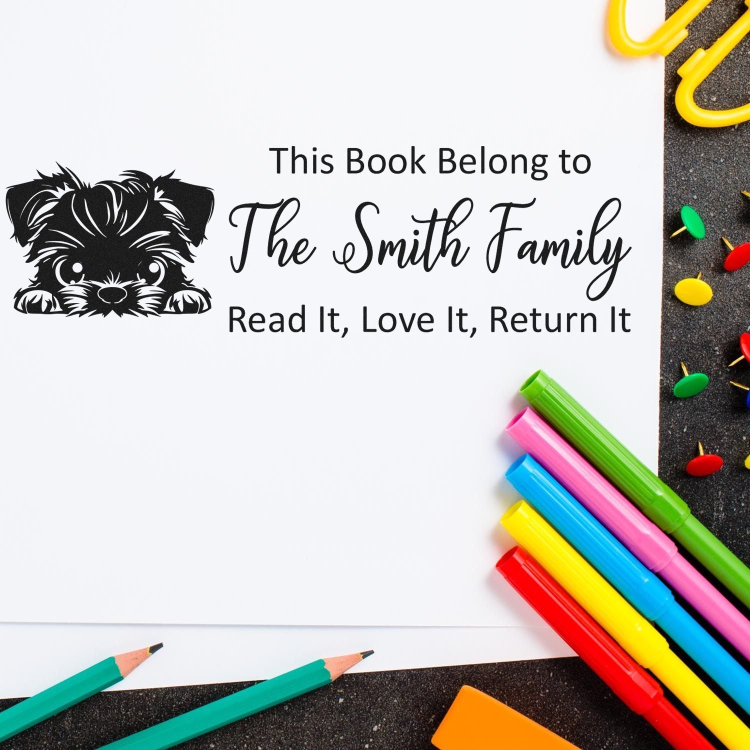 Brussels Griffon Custom Dog Book Ownership Rubber Stamp - Engineer Seal Stamps