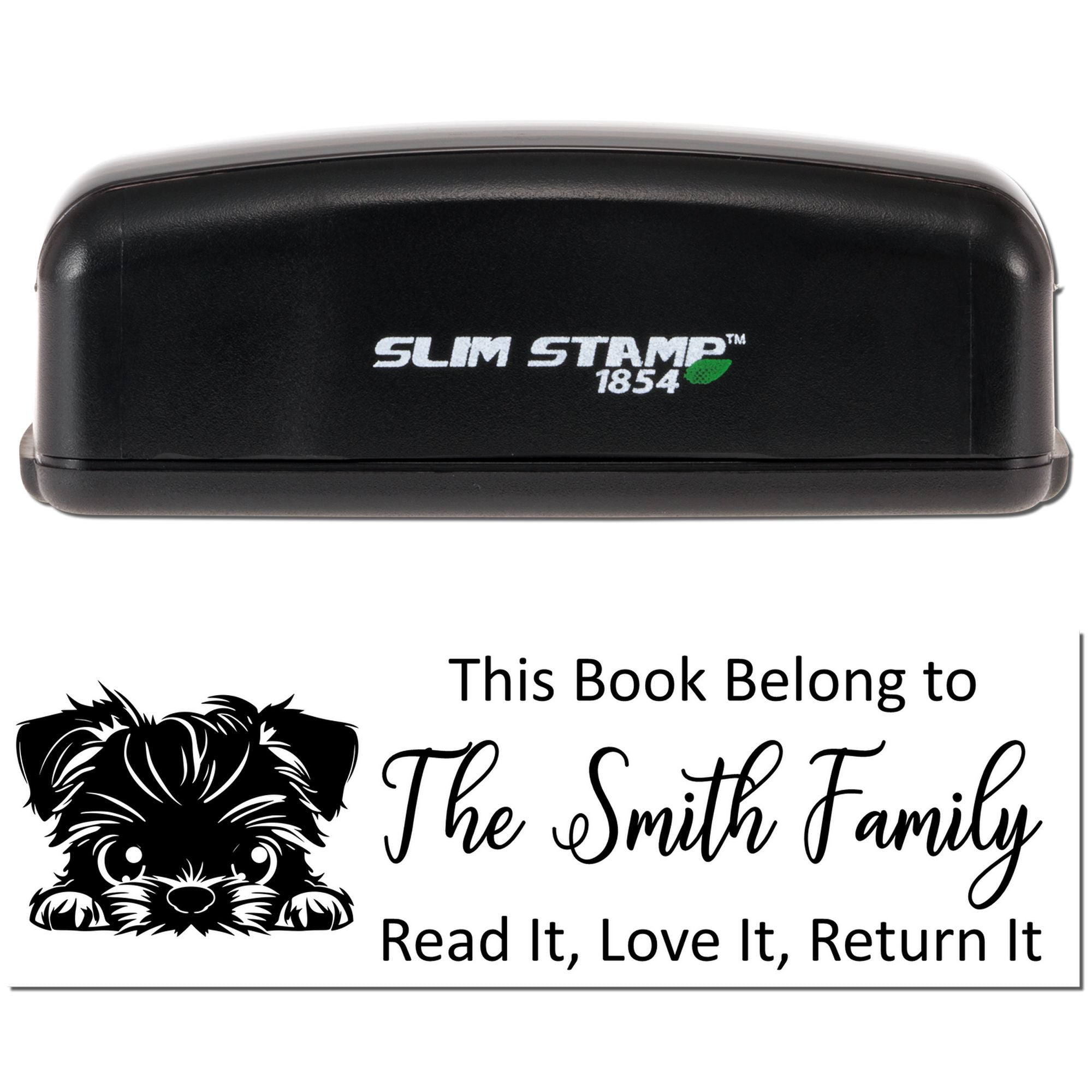 Slim Brussels Griffon Personalizable Reading Dog Ex Libris Stamper - Engineer Seal Stamps