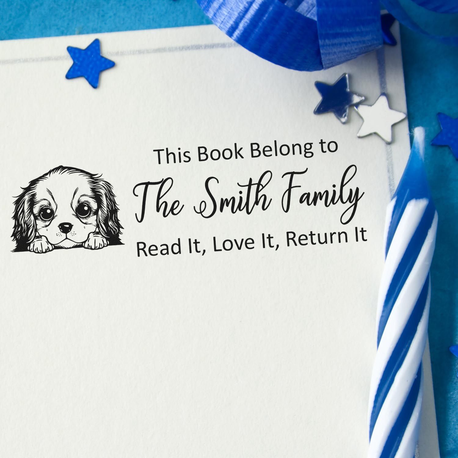 Slim Cavalier King Charles Spaniel Personalizable Puppy Ex Libris Stamper - Engineer Seal Stamps