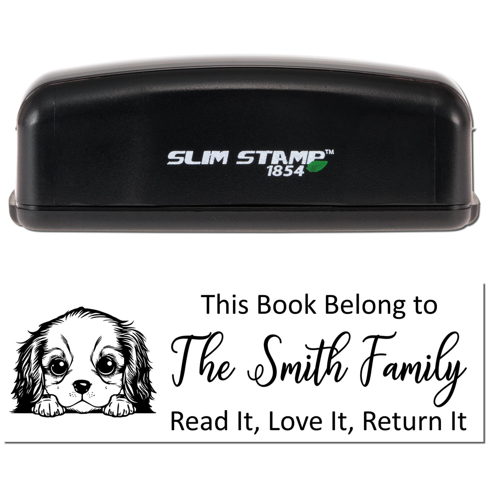 Slim Cavalier King Charles Spaniel Personalizable Puppy Ex Libris Stamper - Engineer Seal Stamps