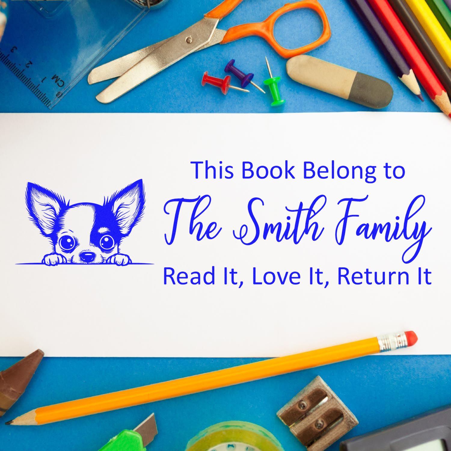 Slim Chihuahua Personalizable Dog-Themed Ex Libris Stamper - Engineer Seal Stamps