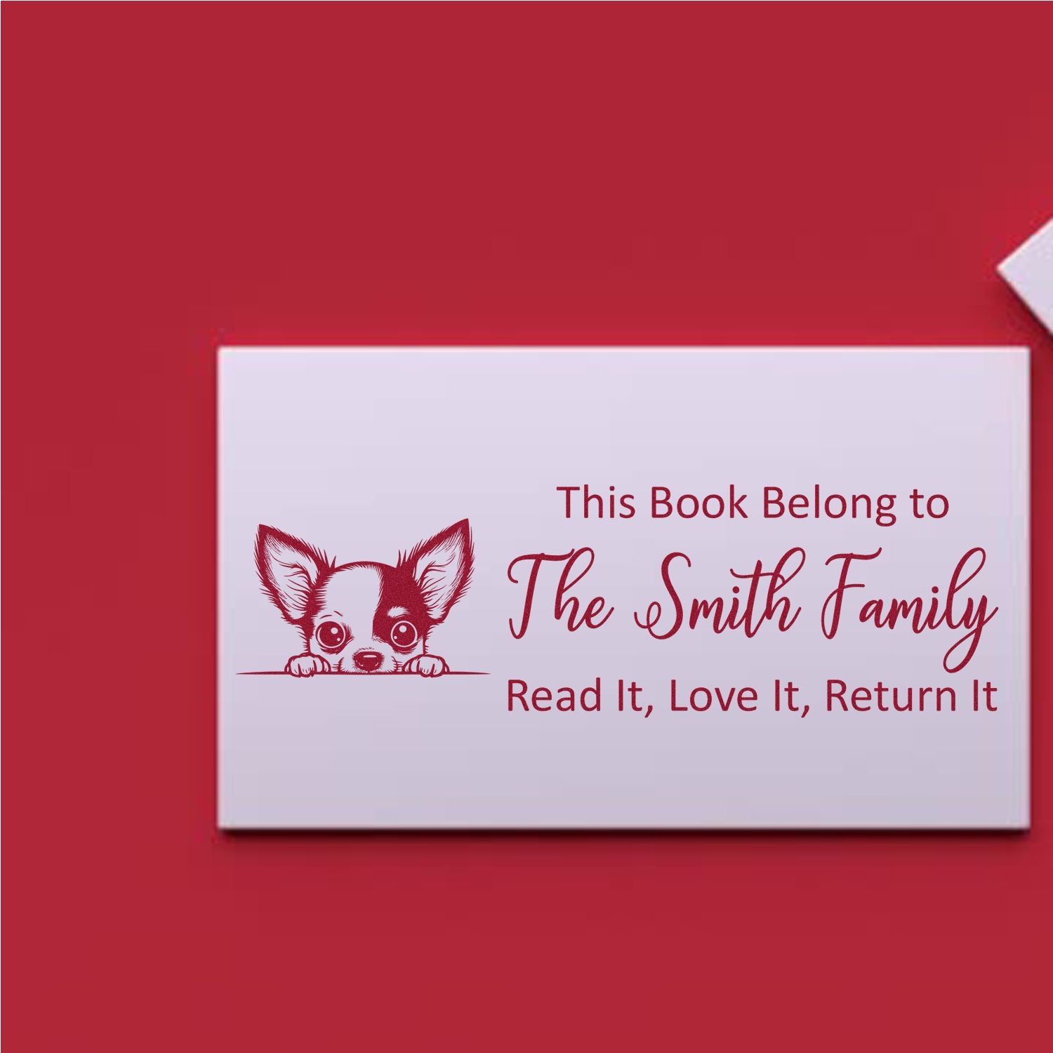 Chihuahua Custom Dog Reading Book Rubber Stamp