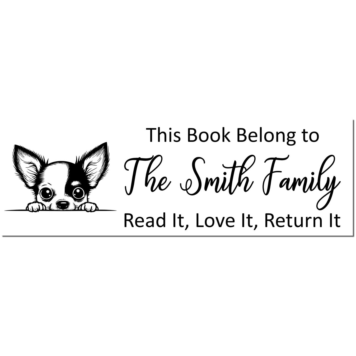 Chihuahua Custom Dog Reading Book Rubber Stamp - Engineer Seal Stamps