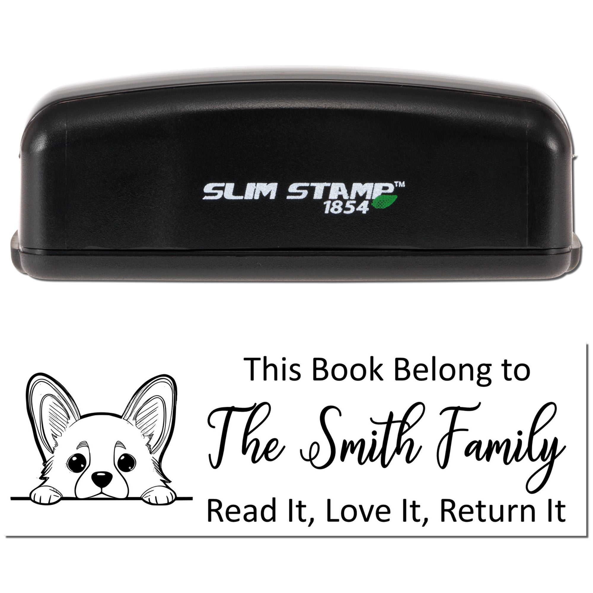 Slim Corgi Personalizable Puppy Bookplate Stamp - Engineer Seal Stamps