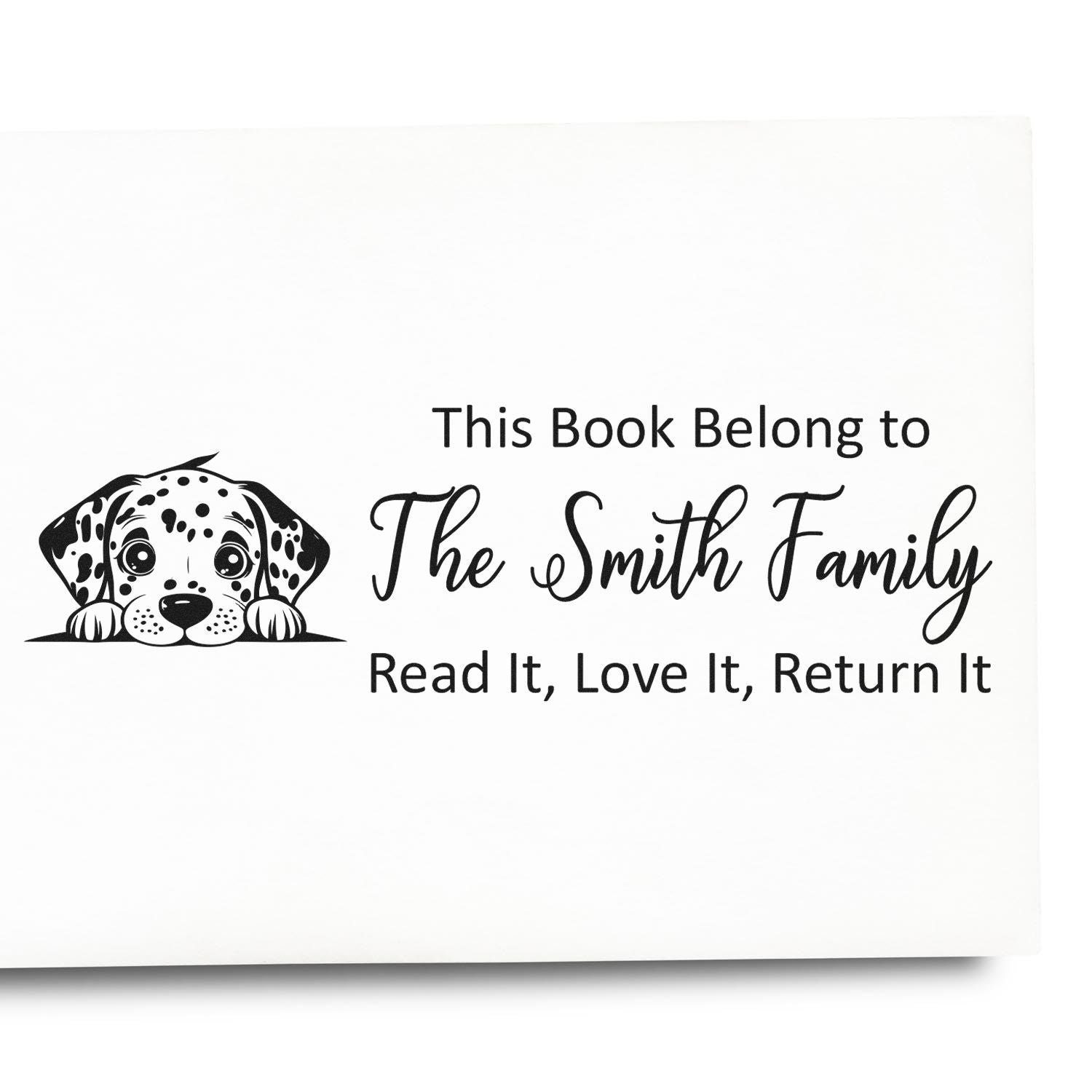 Pre-Inked Dalmatian Custom Made Dog Reading Book Stamper - Engineer Seal Stamps