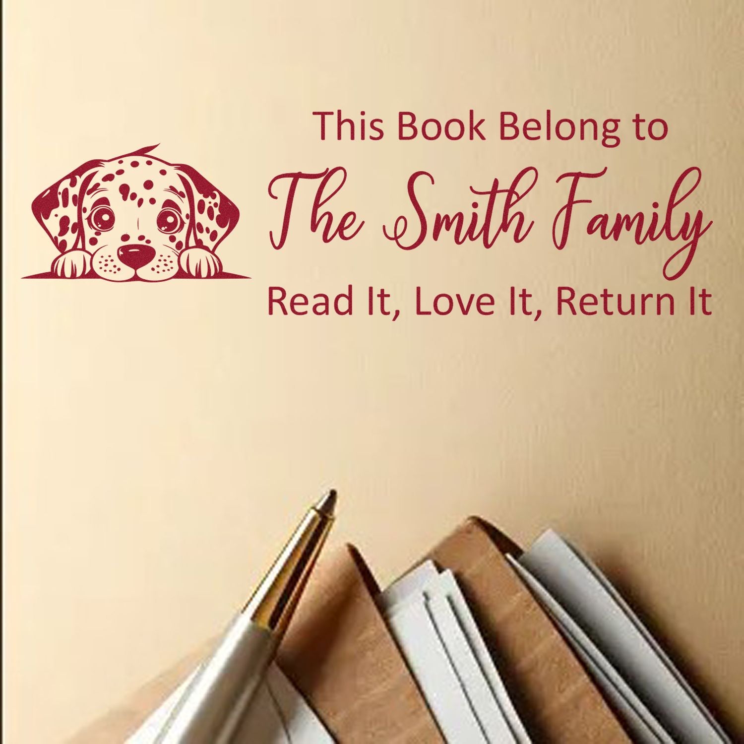 Pre-Inked Dalmatian Custom Made Dog Reading Book Stamper - Engineer Seal Stamps