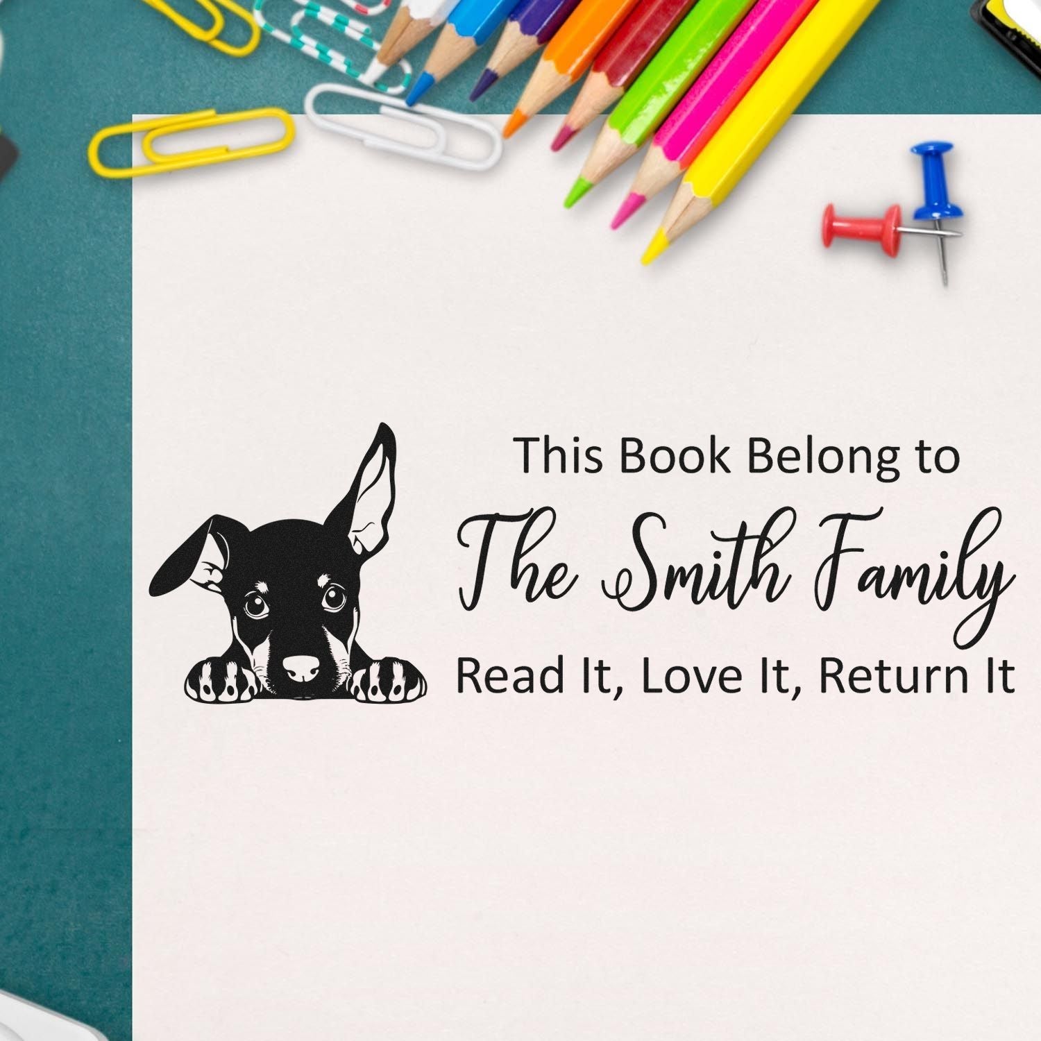 Slim Doberman Pinscher Personalizable From The Library Of Puppy Stamp - Engineer Seal Stamps