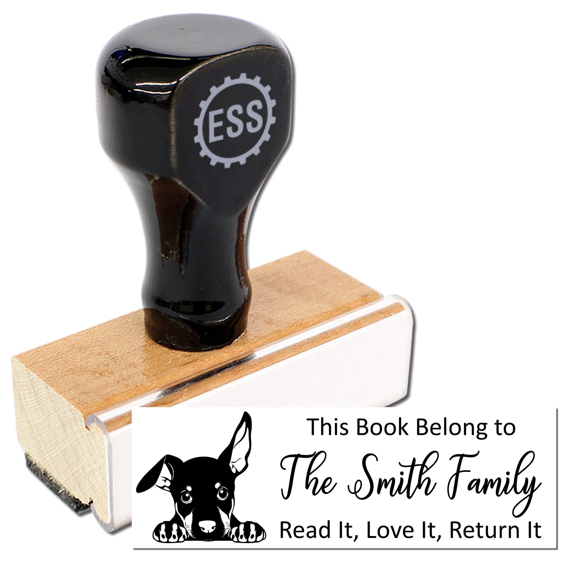 Doberman Pinscher Custom Reading Dog Ex Libris Rubber Stamp