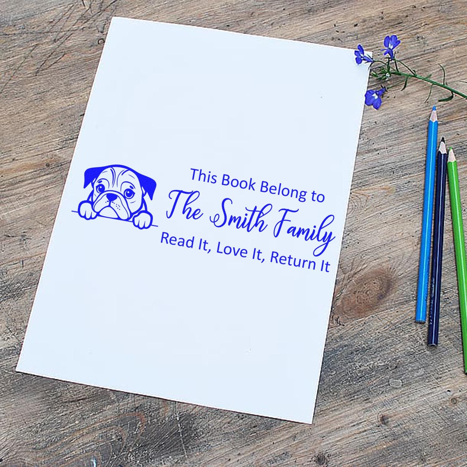 Slim English Bulldog Personalizable This Book Belongs To Puppy Stamper - Engineer Seal Stamps