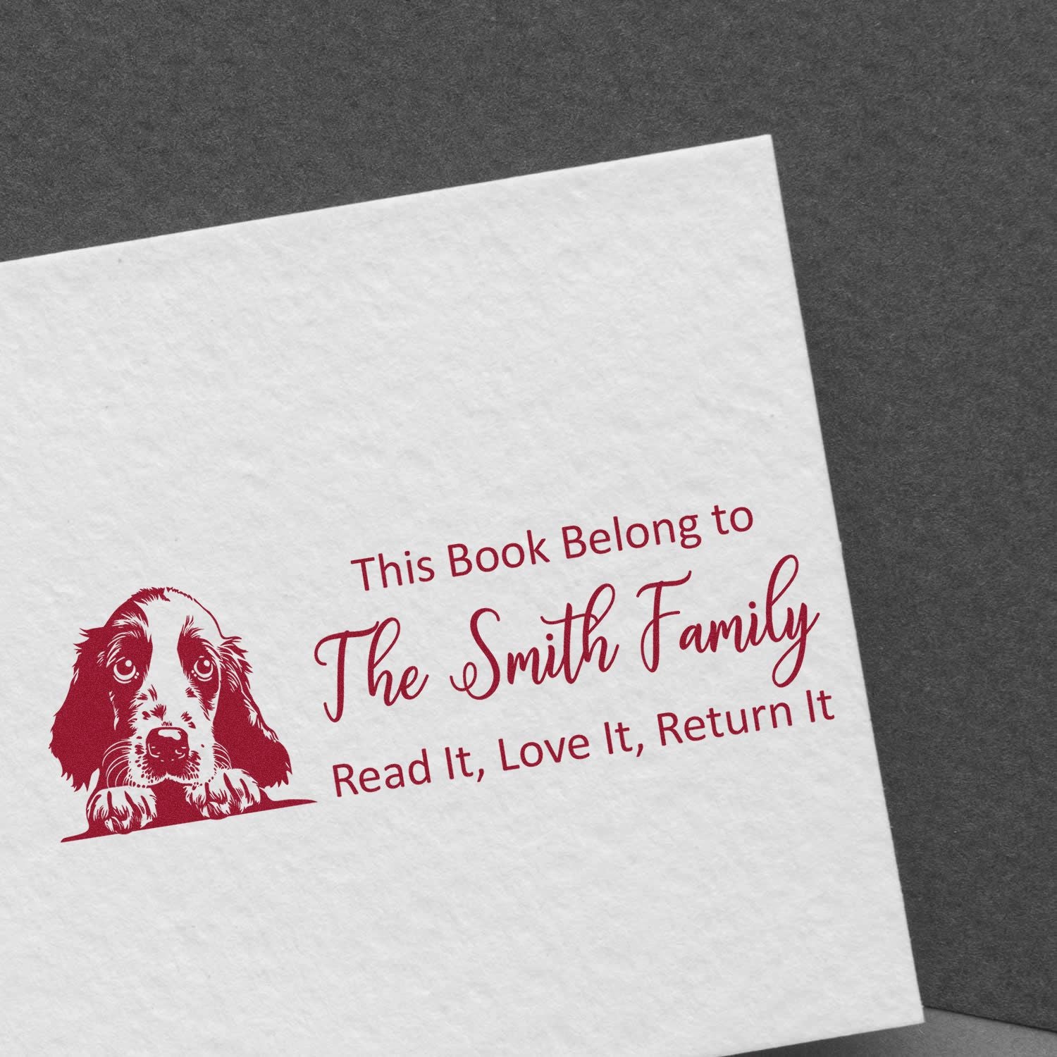 English Setter Custom Cute Dog Book Rubber Stamp