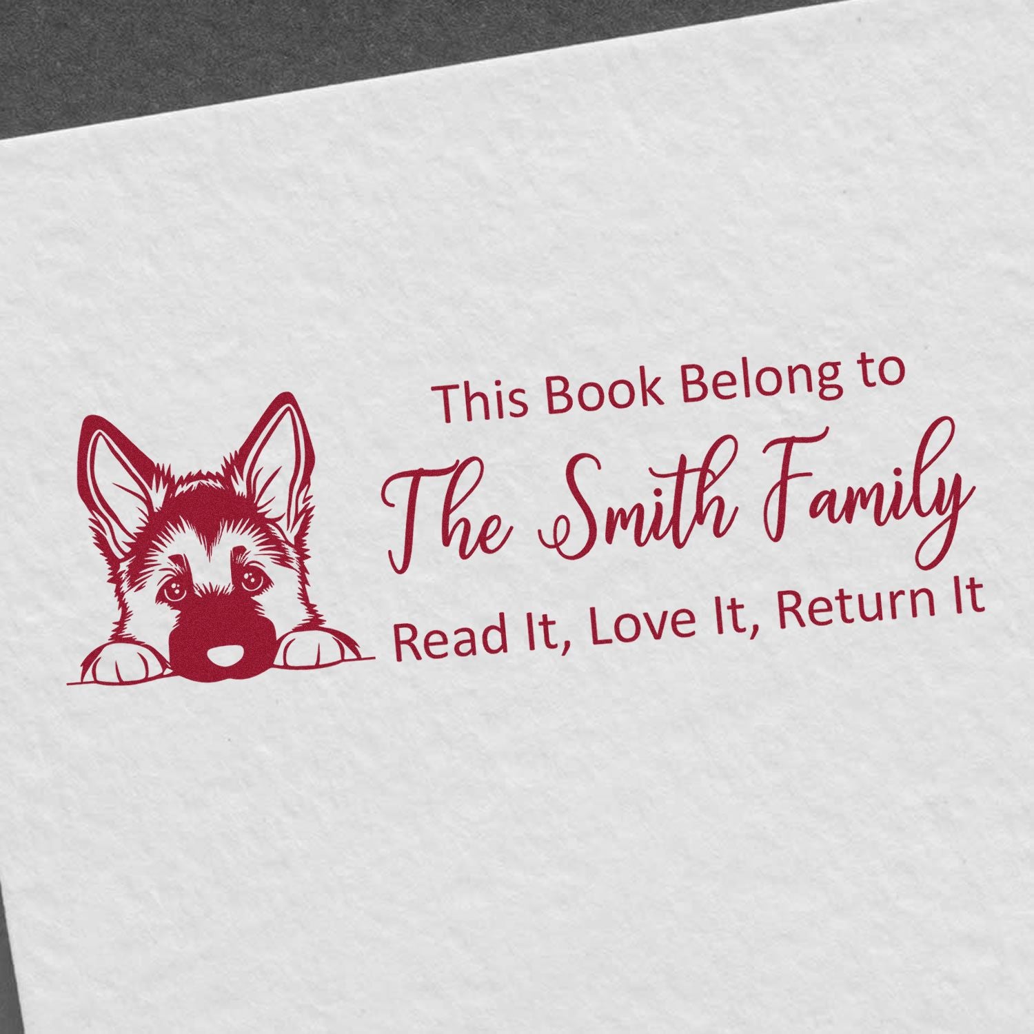 German Shepherd Custom Dog-Themed Ex Libris Rubber Stamp