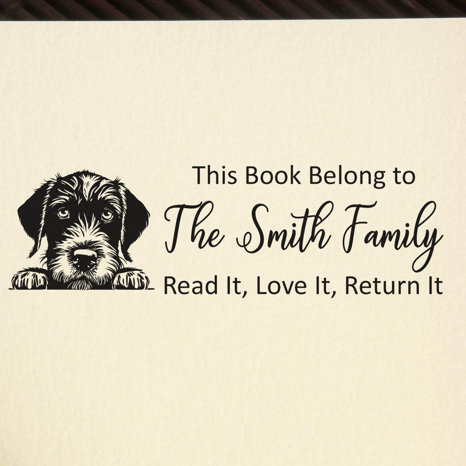 Pre-Inked German Wirehaired Pointer Custom Made Reading Dog Ex Libris Stamp - Engineer Seal Stamps