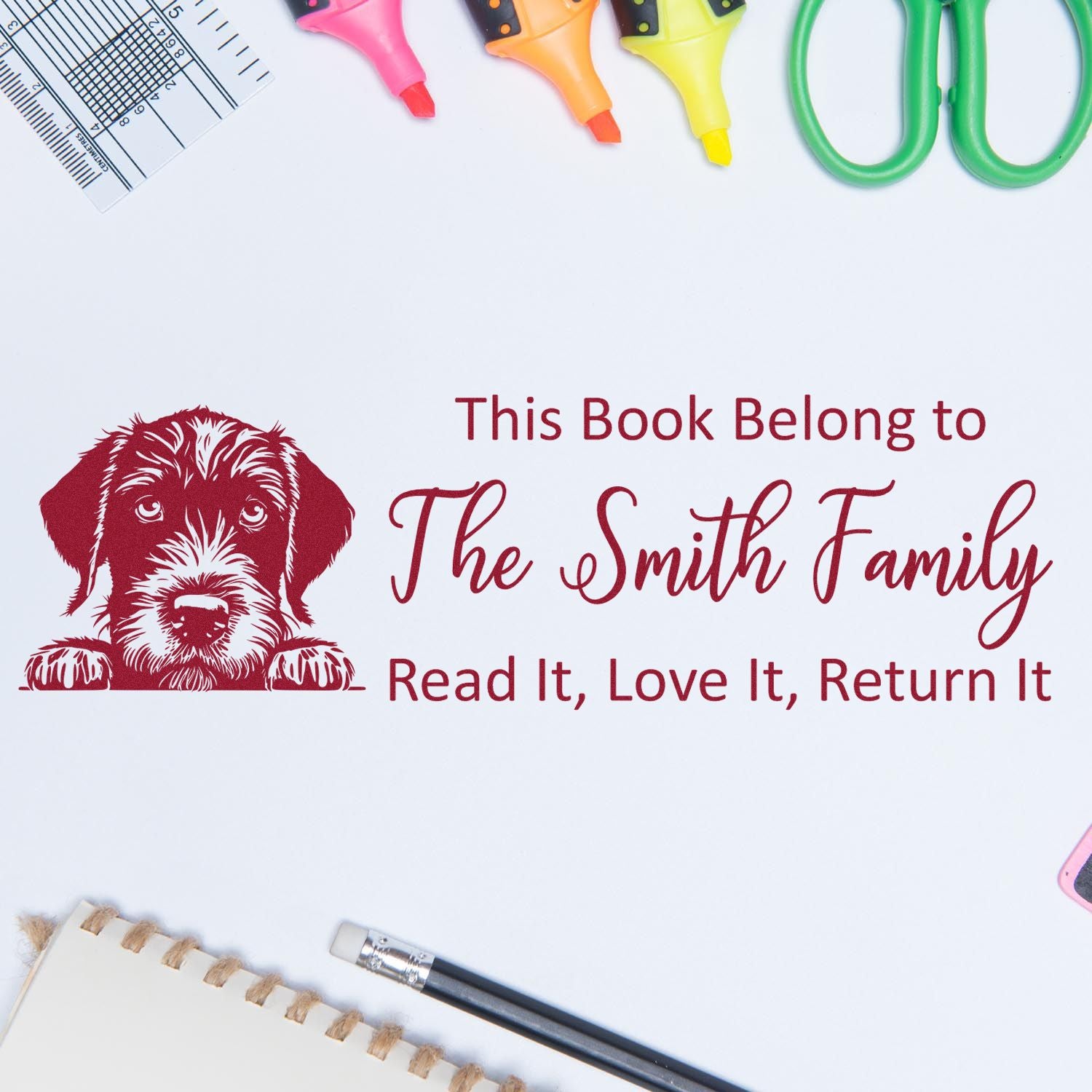 Slim German Wirehaired Pointer Customizable Dog Book Stamp - Engineer Seal Stamps