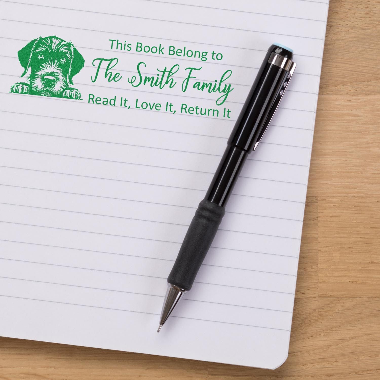 Pre-Inked German Wirehaired Pointer Custom Made Reading Dog Ex Libris Stamp - Engineer Seal Stamps