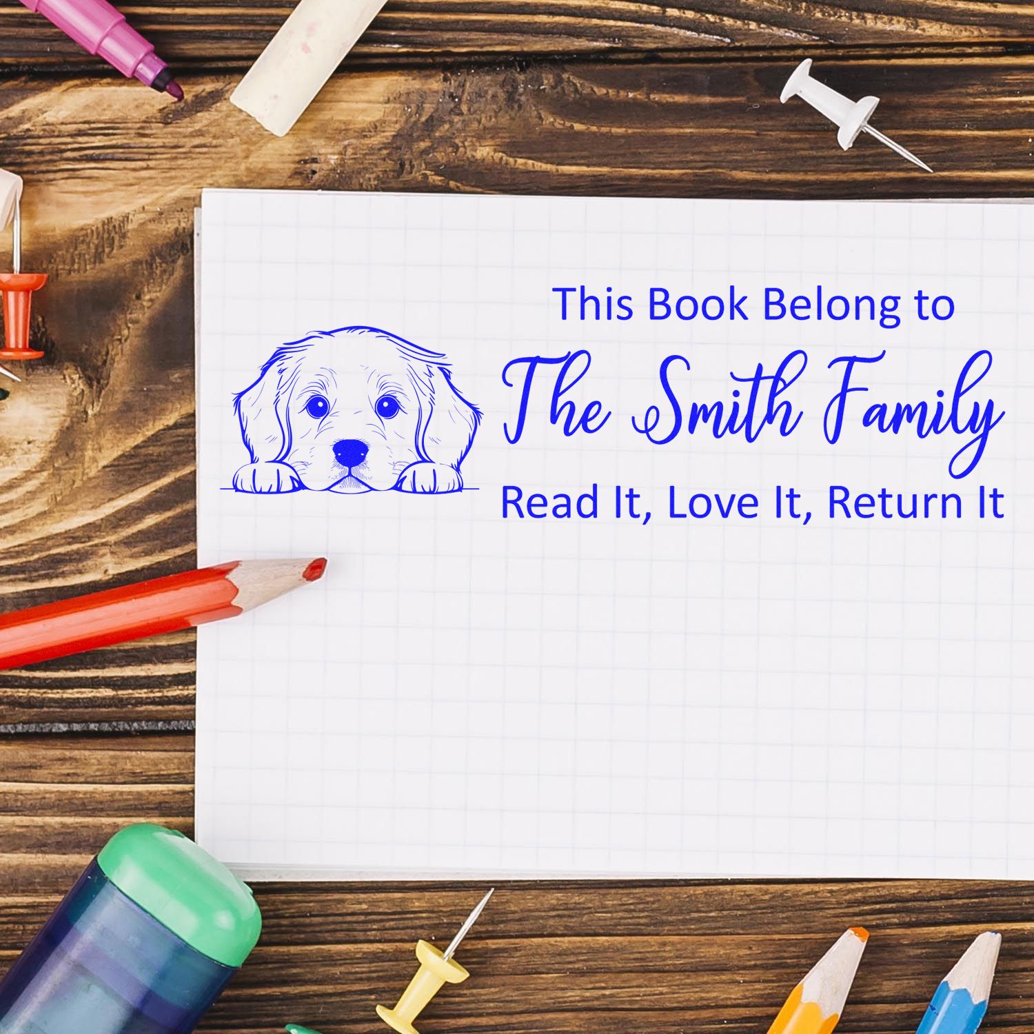 Slim Golden Retriever Customizable Dog For Books Stamp - Engineer Seal Stamps