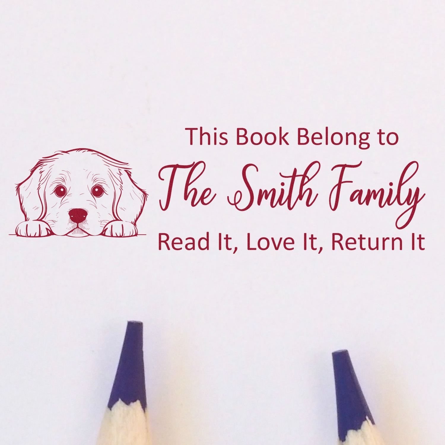 Golden Retriever Custom Puppy For Books Rubber Stamp