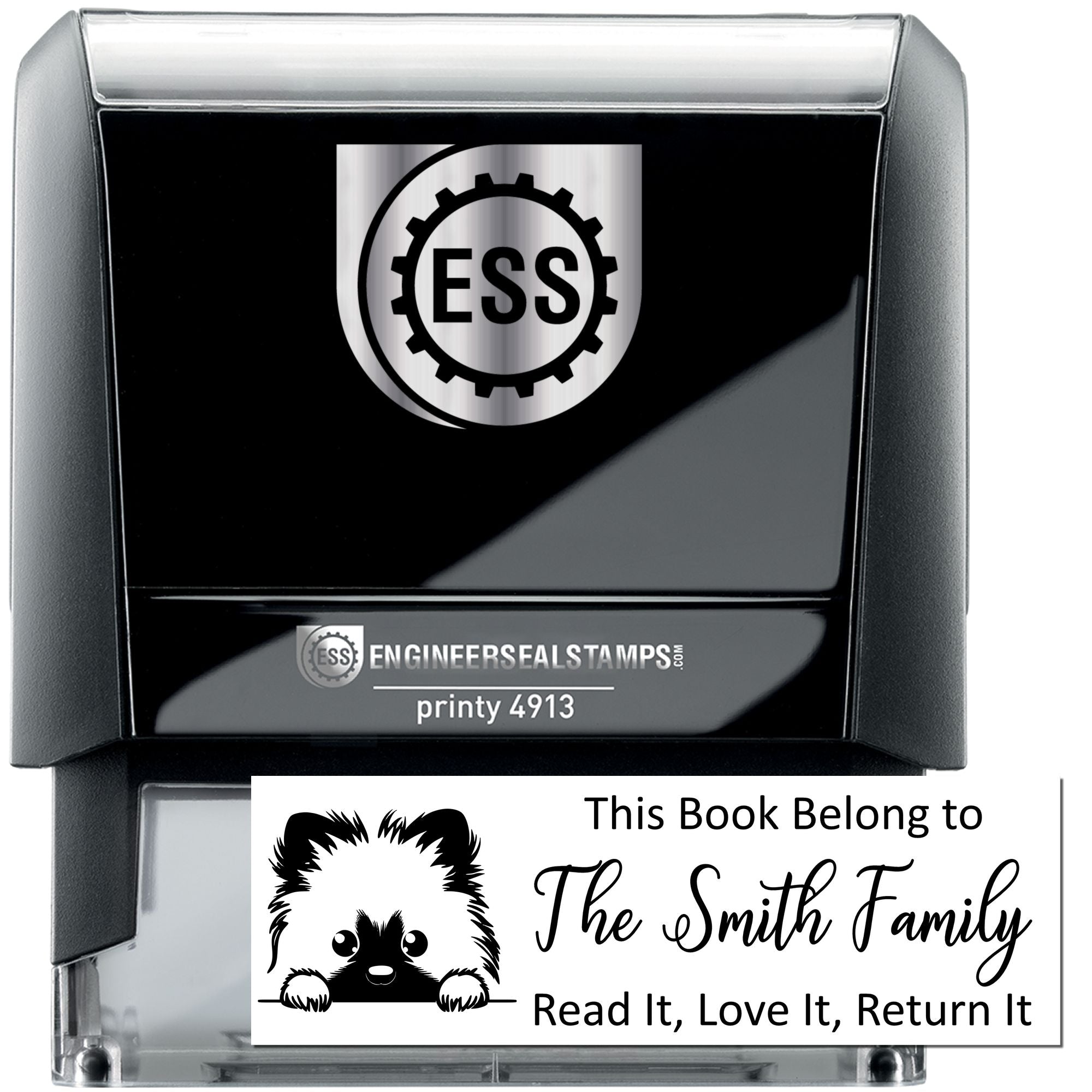 Self-Inking Keeshond Personalized Dog-Themed Library Stamp - Engineer Seal Stamps