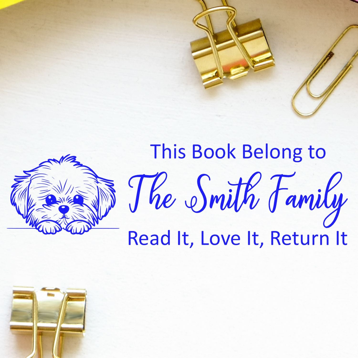 Pre-Inked Maltese Custom Made Puppy Bookplate Stamper - Engineer Seal Stamps