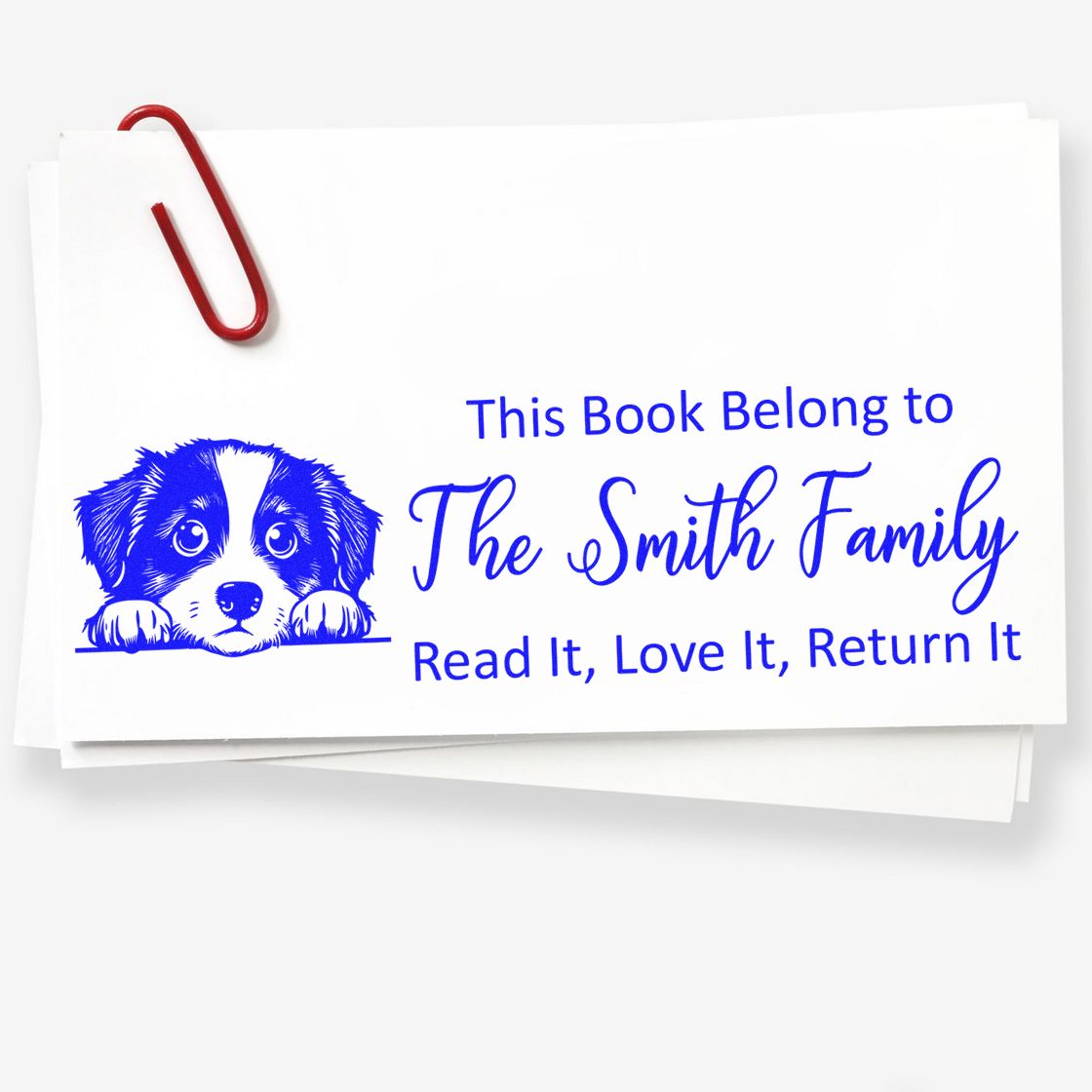 Slim Miniature American Shepherd Customizable Ex Libris With Dog Stamper - Engineer Seal Stamps