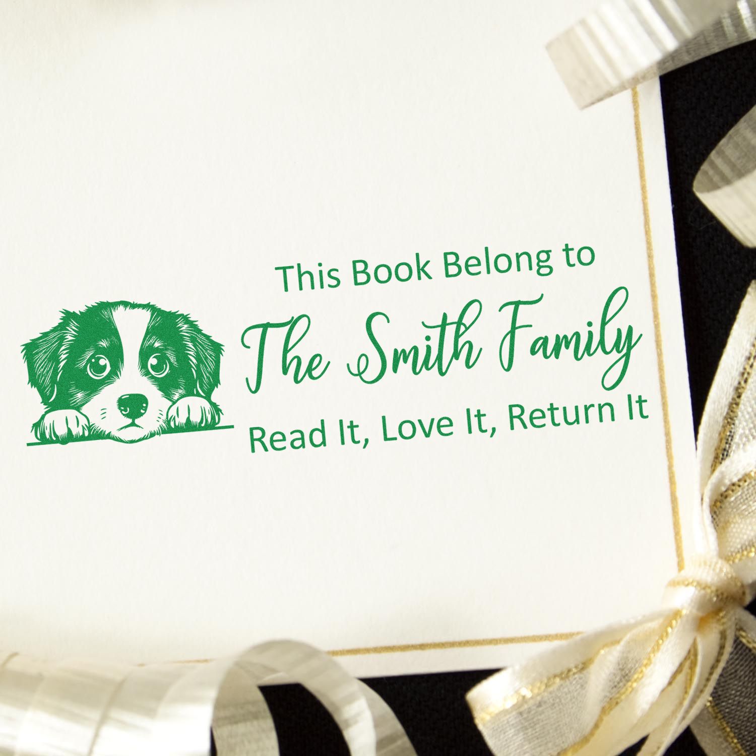 Slim Miniature American Shepherd Customizable Ex Libris With Dog Stamper - Engineer Seal Stamps