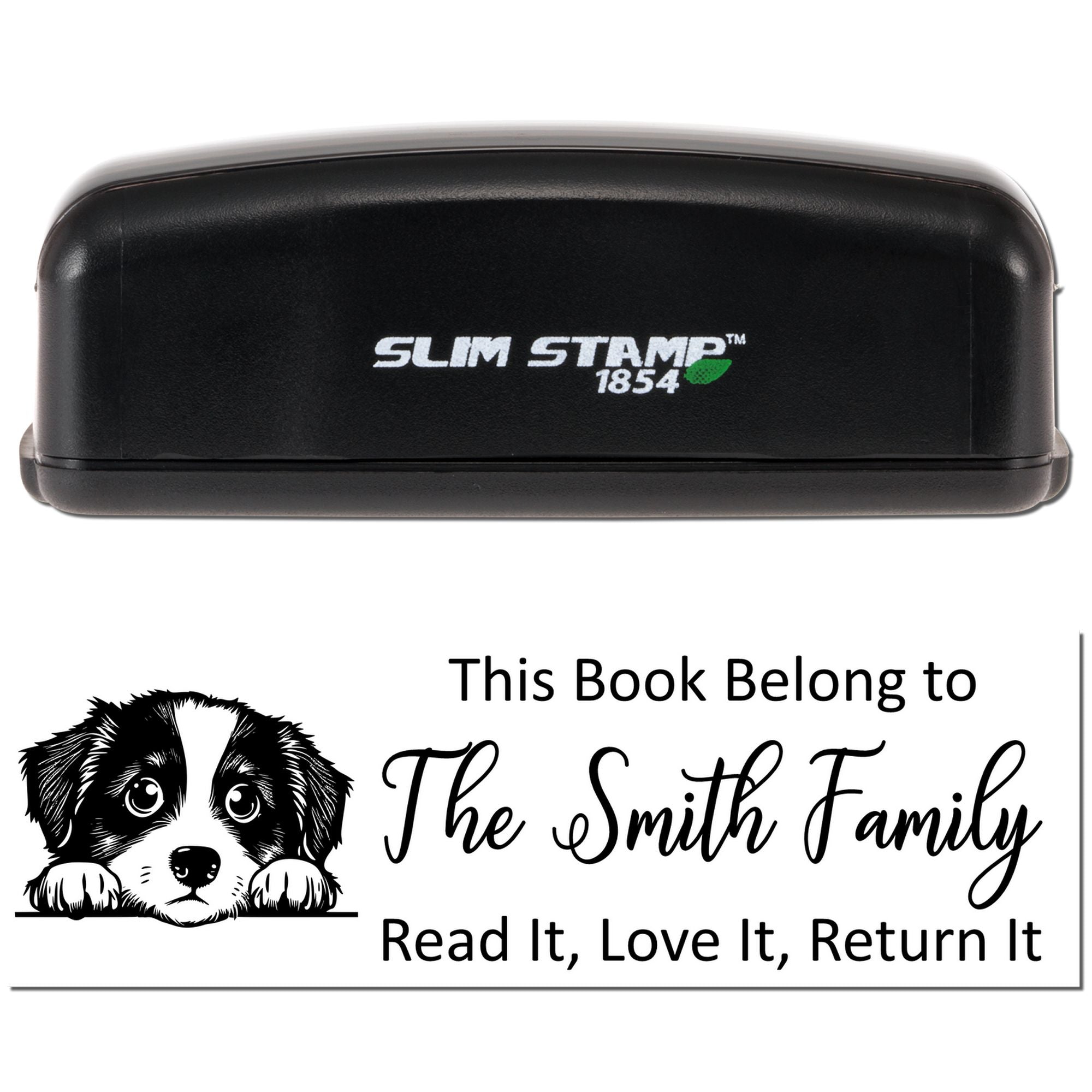 Slim Miniature American Shepherd Customizable Ex Libris With Dog Stamper - Engineer Seal Stamps