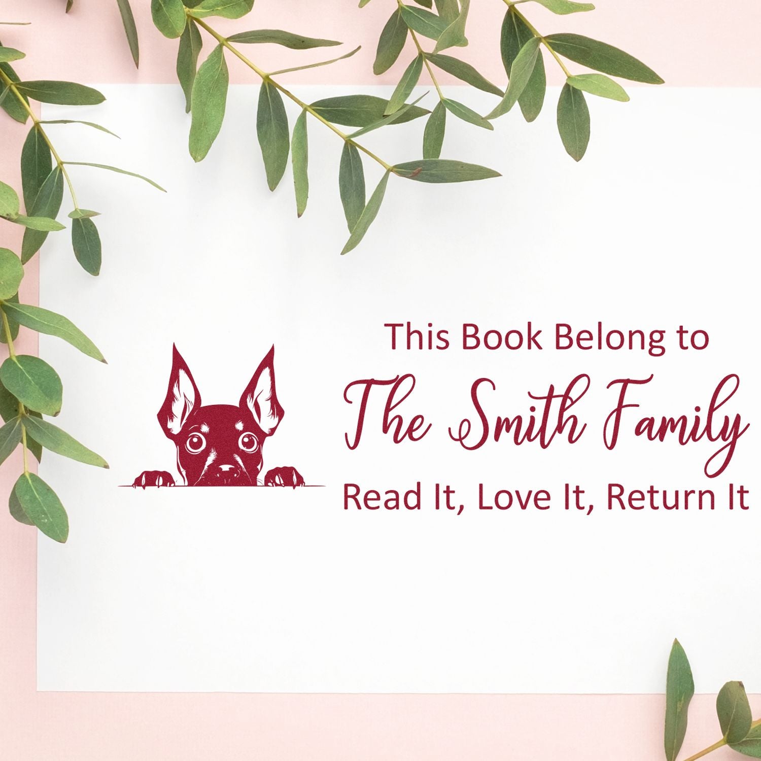 Slim Miniature Pinscher Customizable Dog Book Ownership Stamp - Engineer Seal Stamps