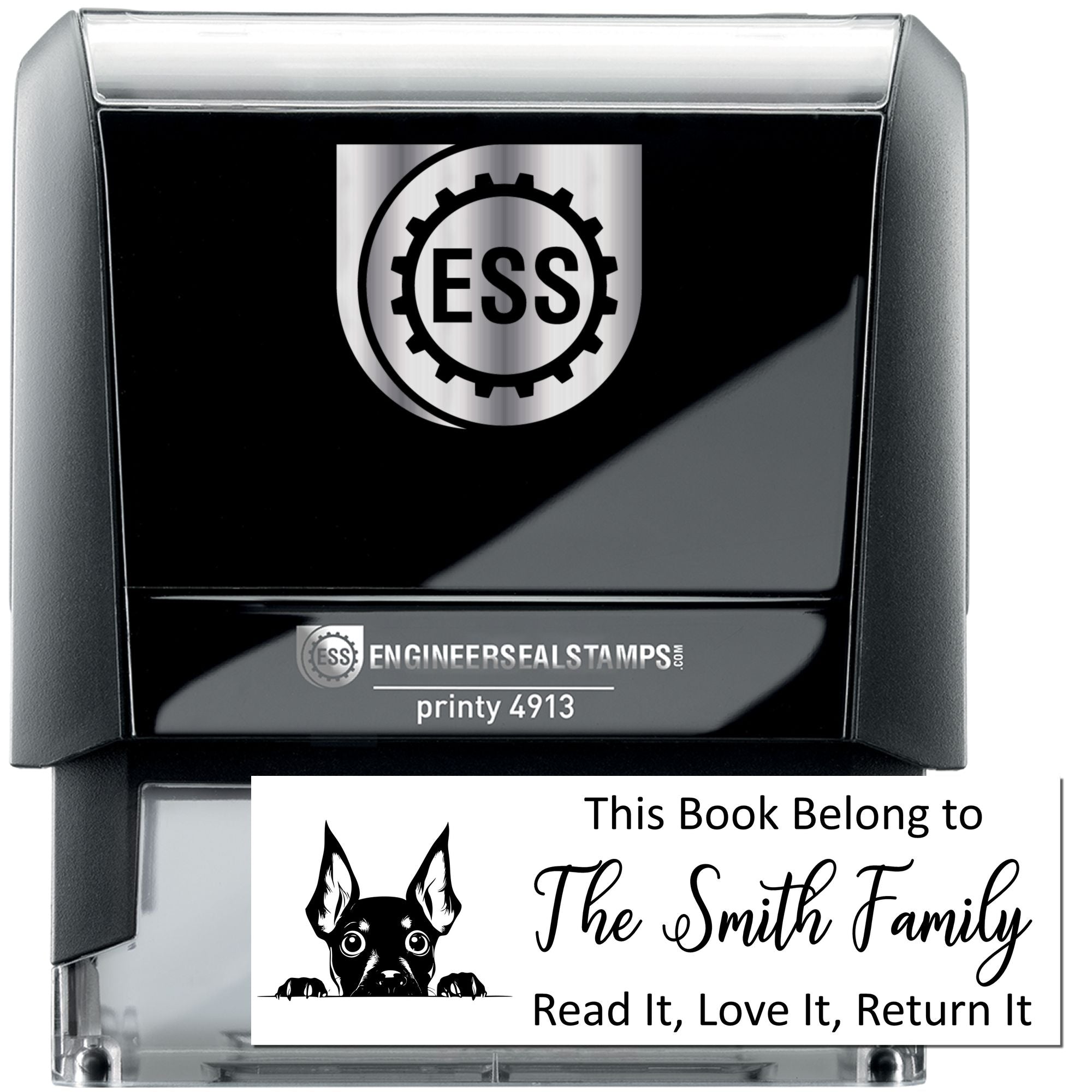Self-Inking Miniature Pinscher Personalized Bookworm Dog Stamp - Engineer Seal Stamps