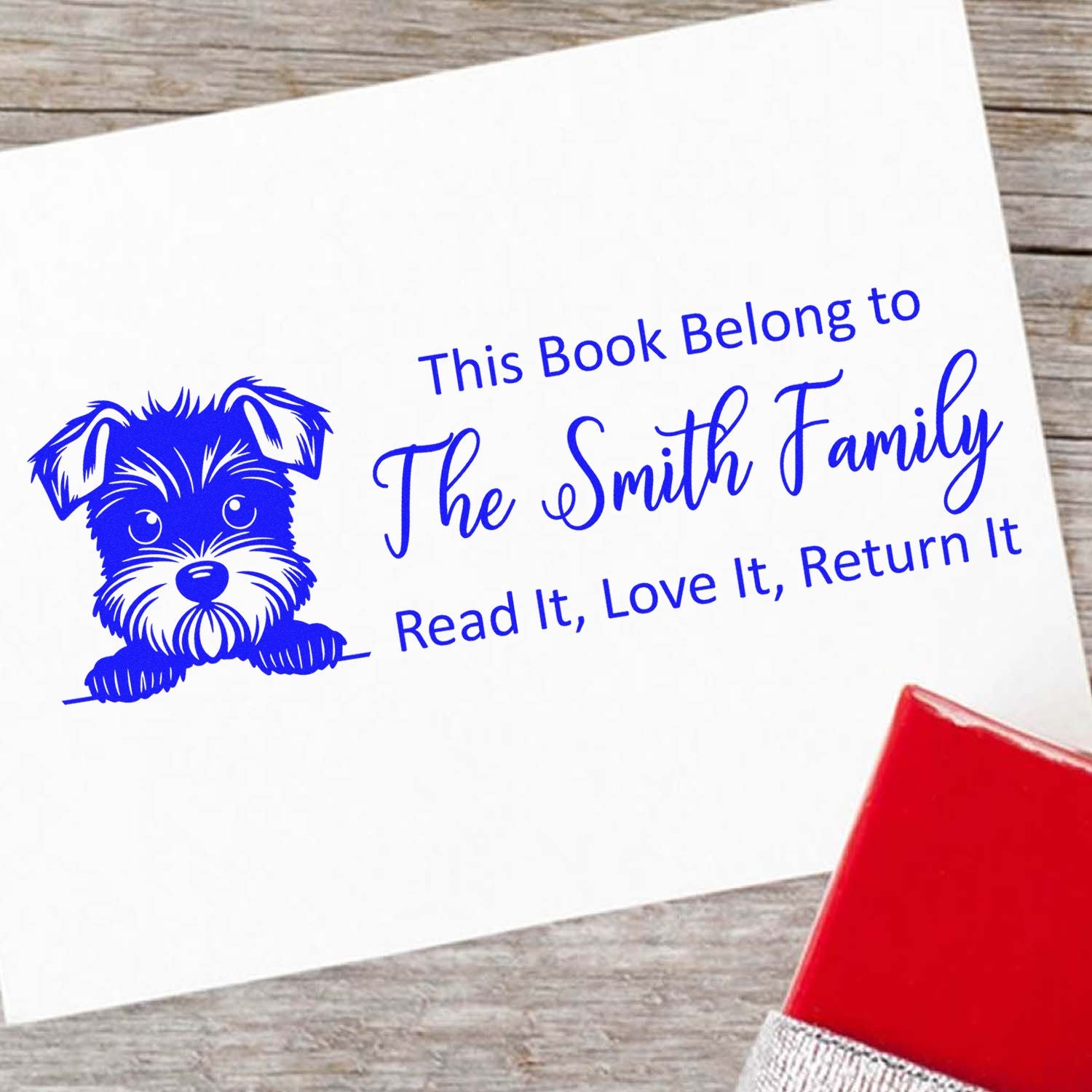 Slim Miniature Schnauzer Customizable Dog Book Ownership Stamper - Engineer Seal Stamps